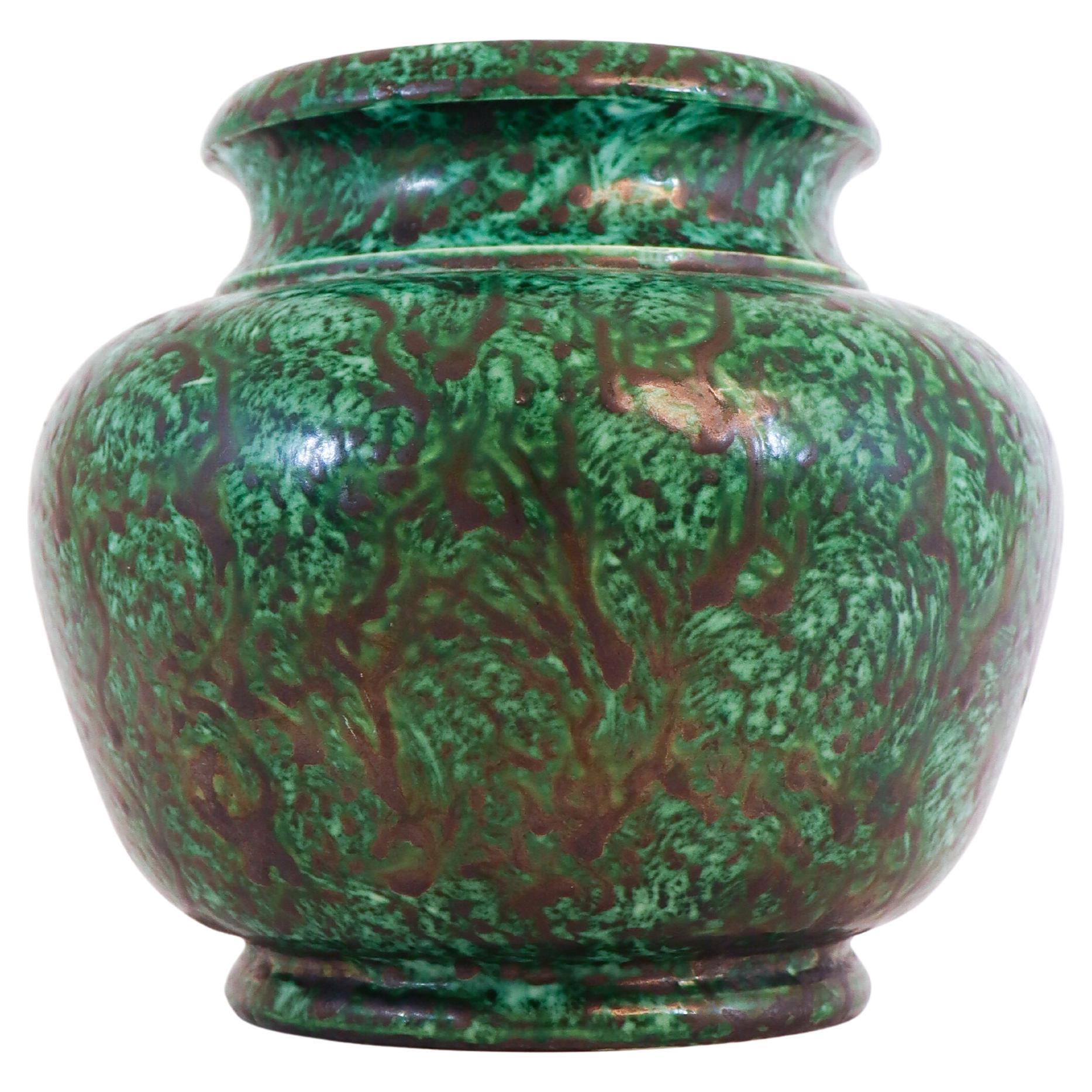 Vaso verde con decoro, Wilhelm Kåge Gustavsberg, anni '30
