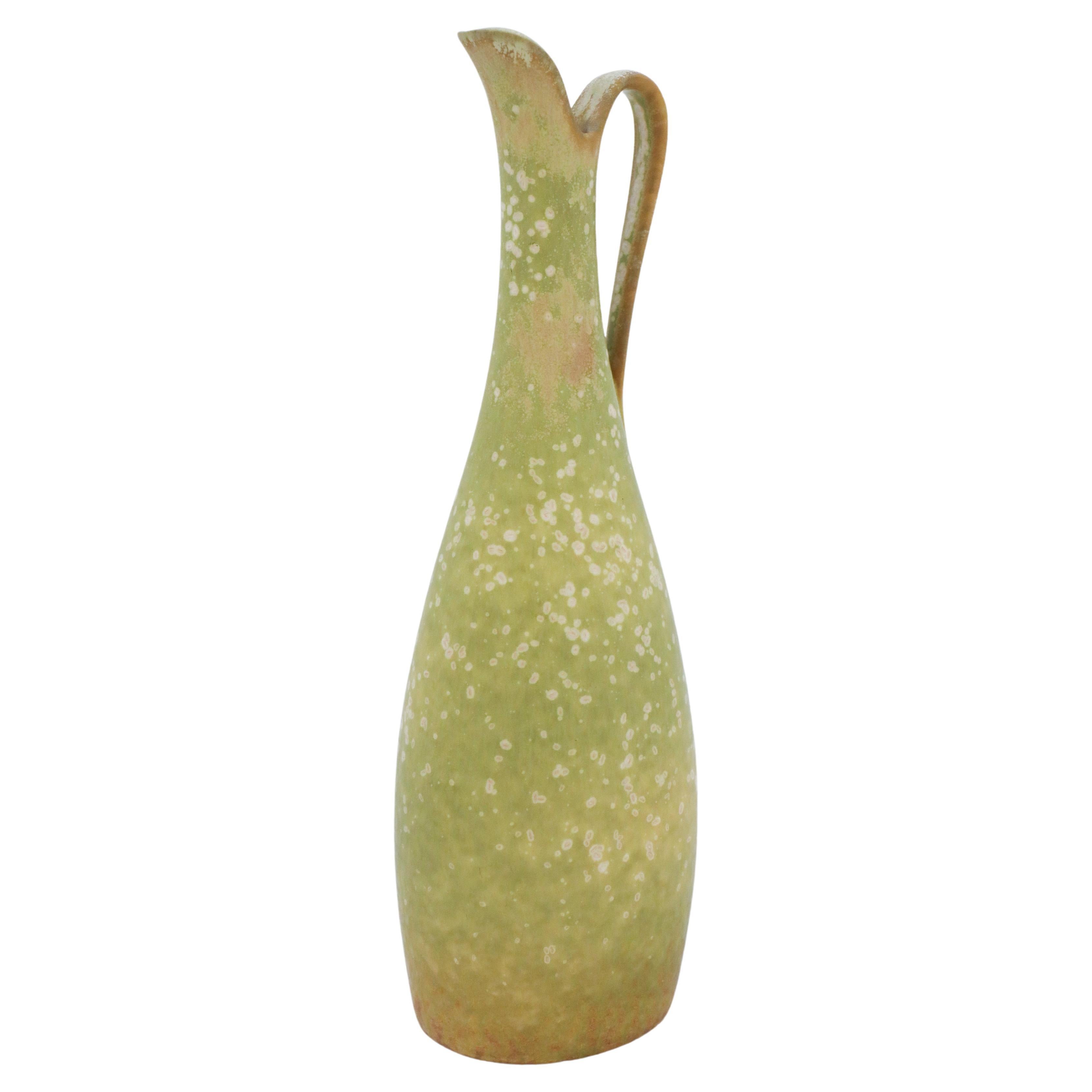 Green Vase with Handle, Gunnar Nylund, Rörstrand, 1950s, Mid Century Vintage For Sale