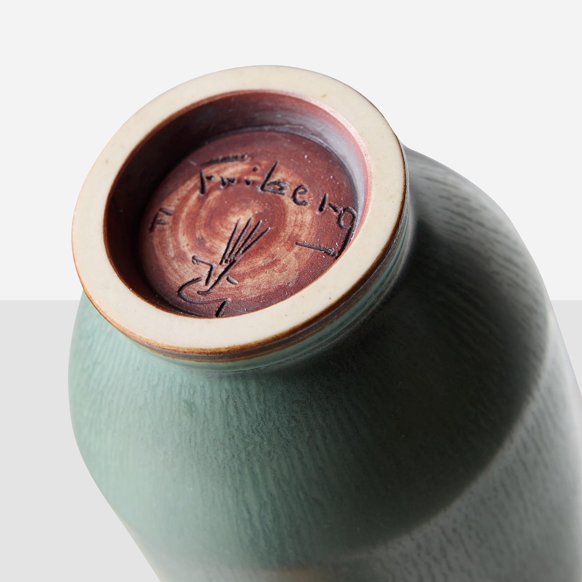 Swedish Green Vase with Long, Thin Neck by Berndt Friberg for Gustavsberg For Sale