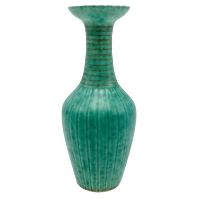 Green Vase With Ridges by Wilhelm Kåge