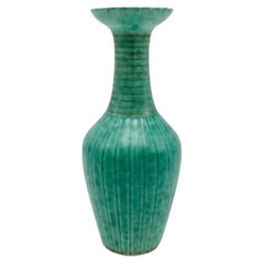Green Vase With Ridges by Wilhelm Kåge
