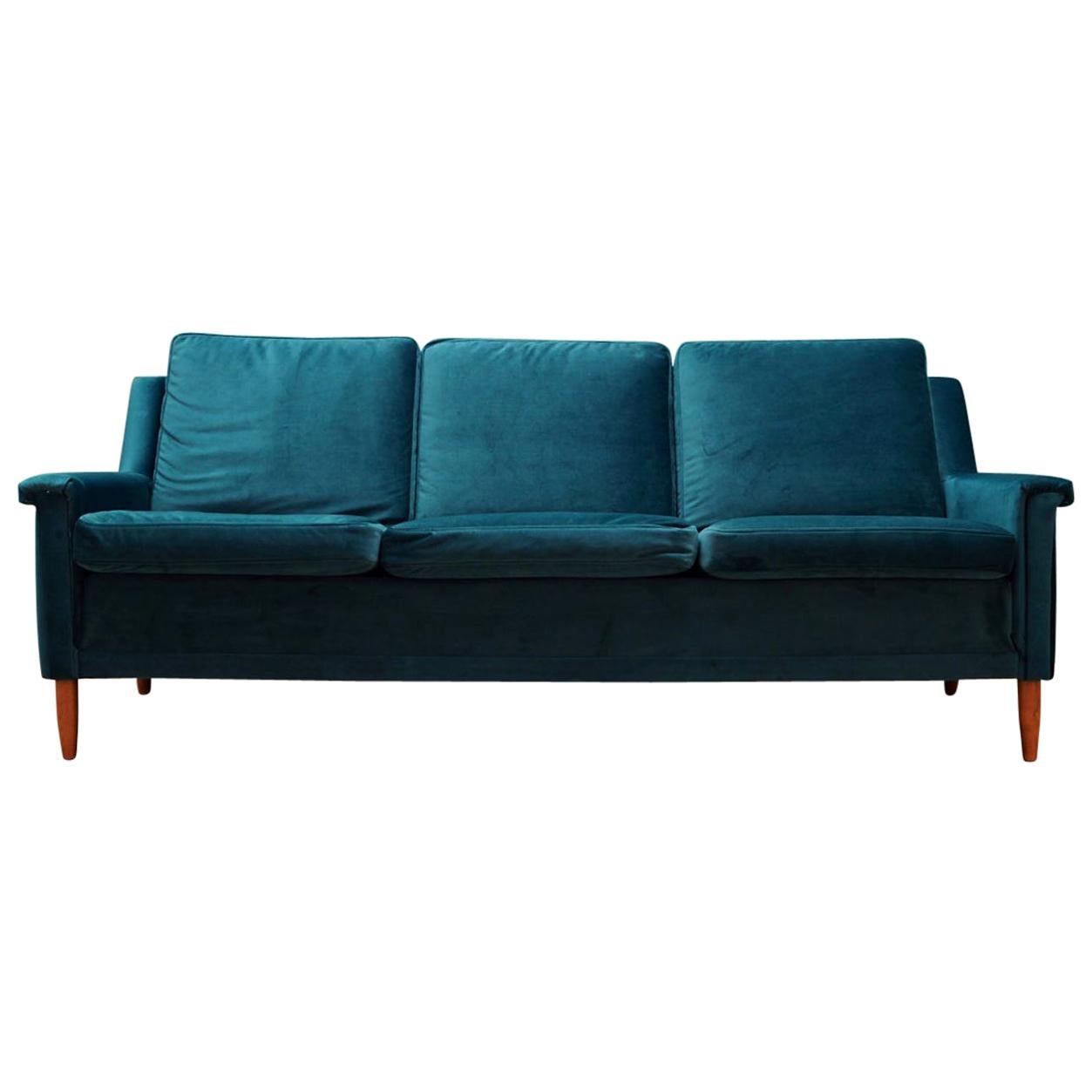Vintage Green Velour Sofa For Sale on 1stDibs