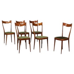 Green Velvet 6 Sculptural Dining Chairs, circa 1920s- sold as a set of 6