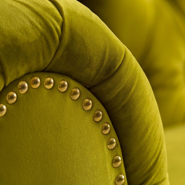 Green Velvet and Black Wooden Feet Chesterfield Sofa at 1stDibs