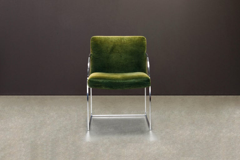 Modern Green Velvet Armchairs by Milo Baughman for Thayer Coggin, Signed & Dated 1975 For Sale