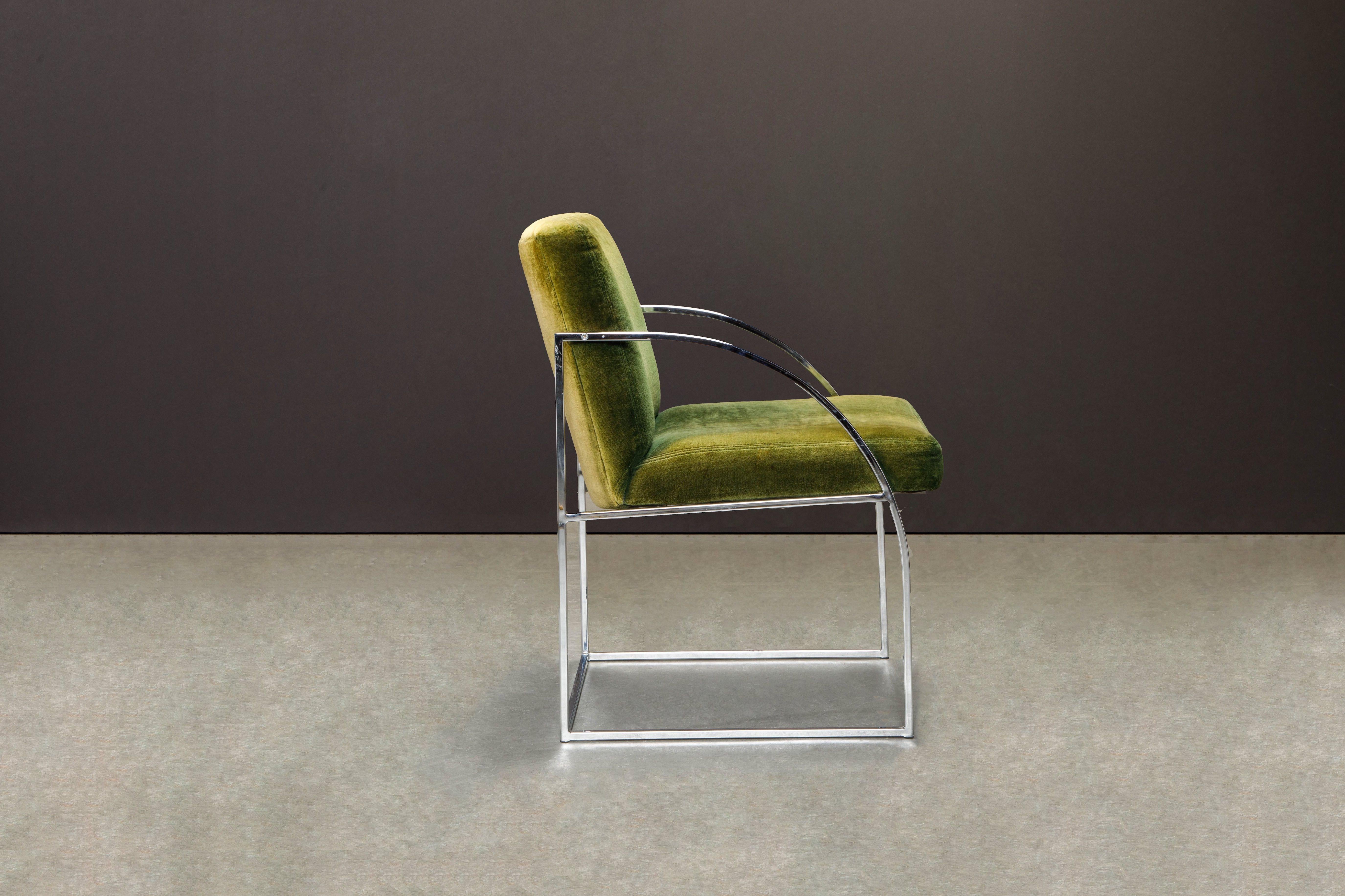 Green Velvet Armchairs by Milo Baughman for Thayer Coggin, Signed & Dated 1975 In Good Condition In Los Angeles, CA