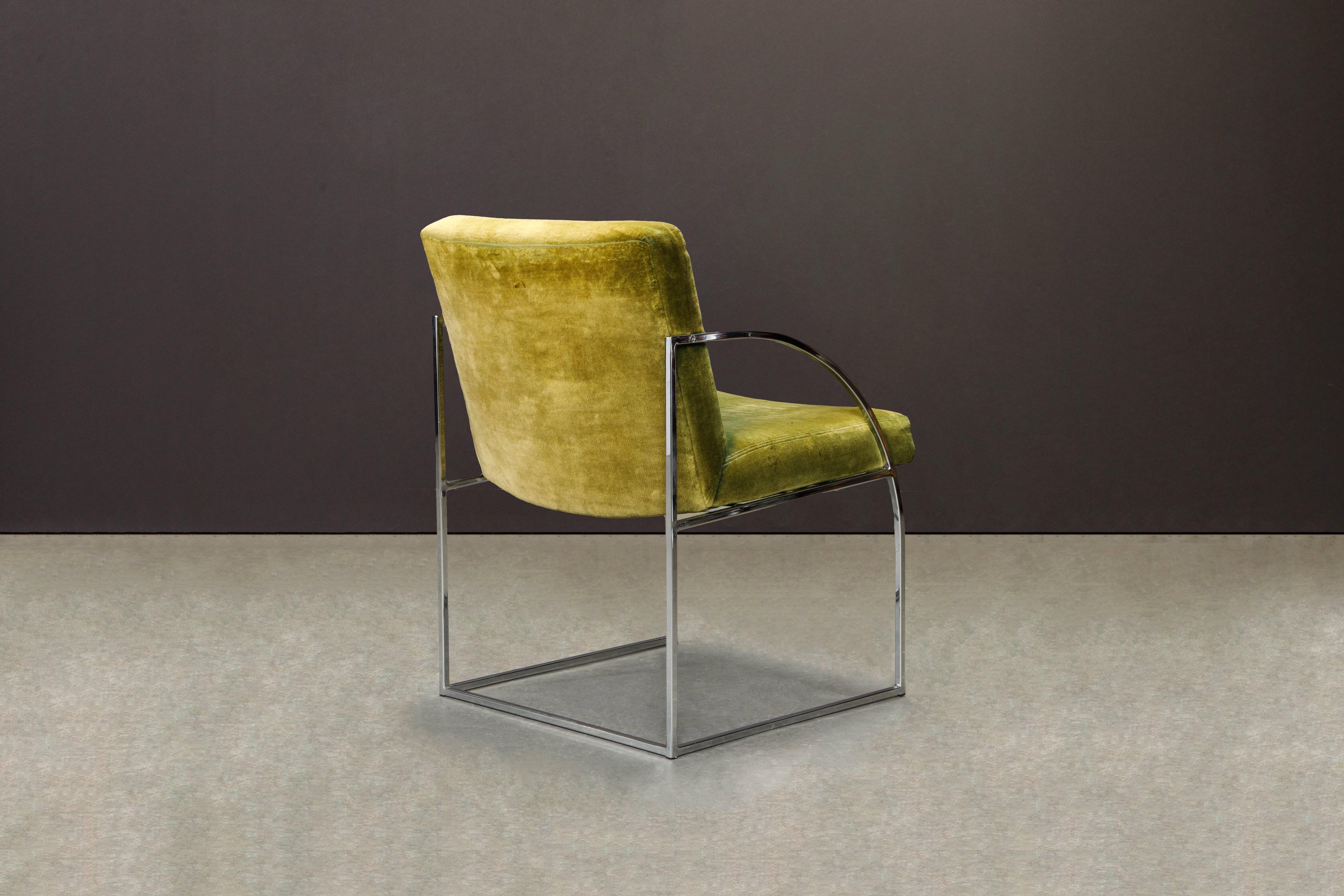 Late 20th Century Green Velvet Armchairs by Milo Baughman for Thayer Coggin, Signed & Dated 1975