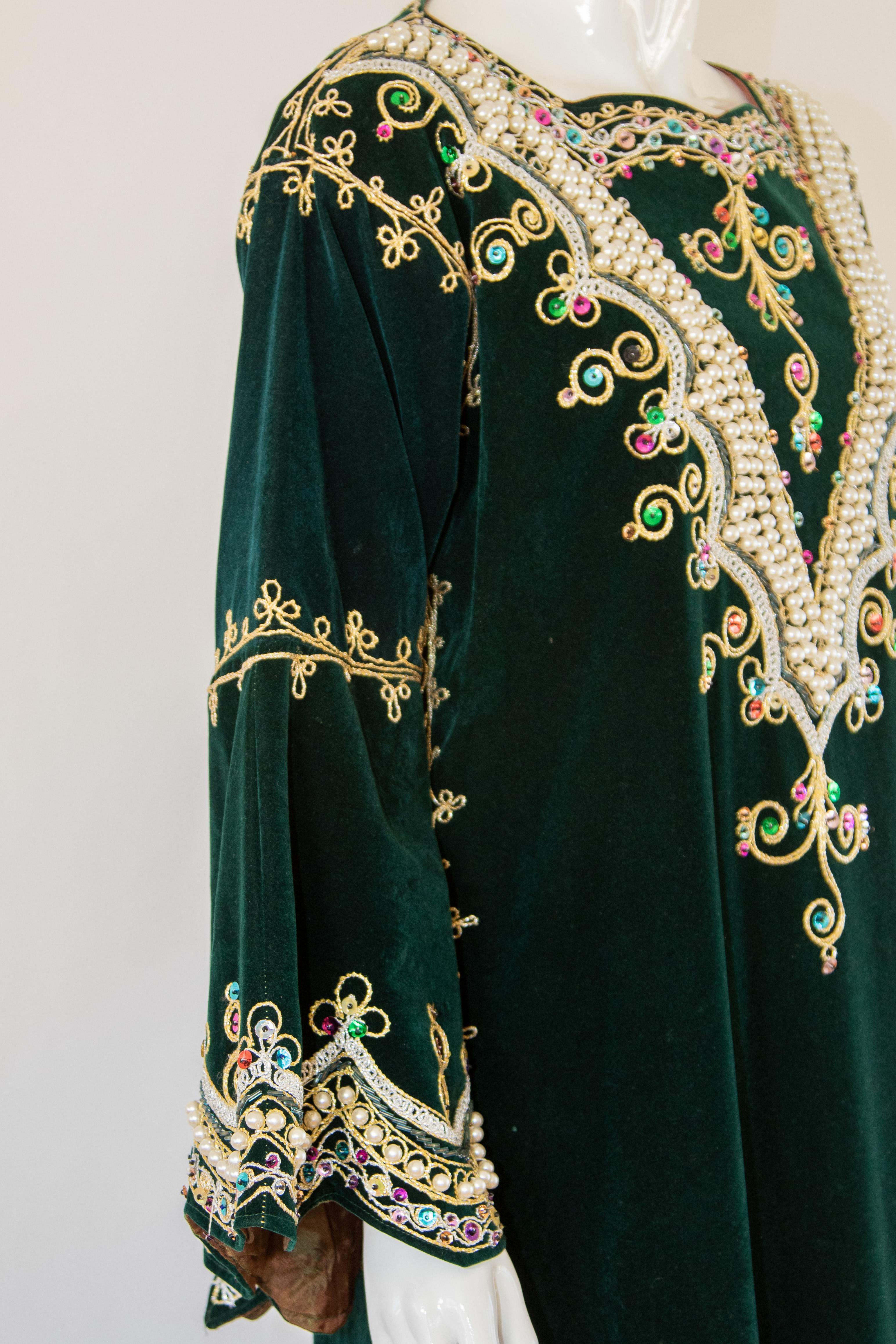 Green Velvet Bindali Caftan Maxi Dress Kaftan Size Large For Sale 2
