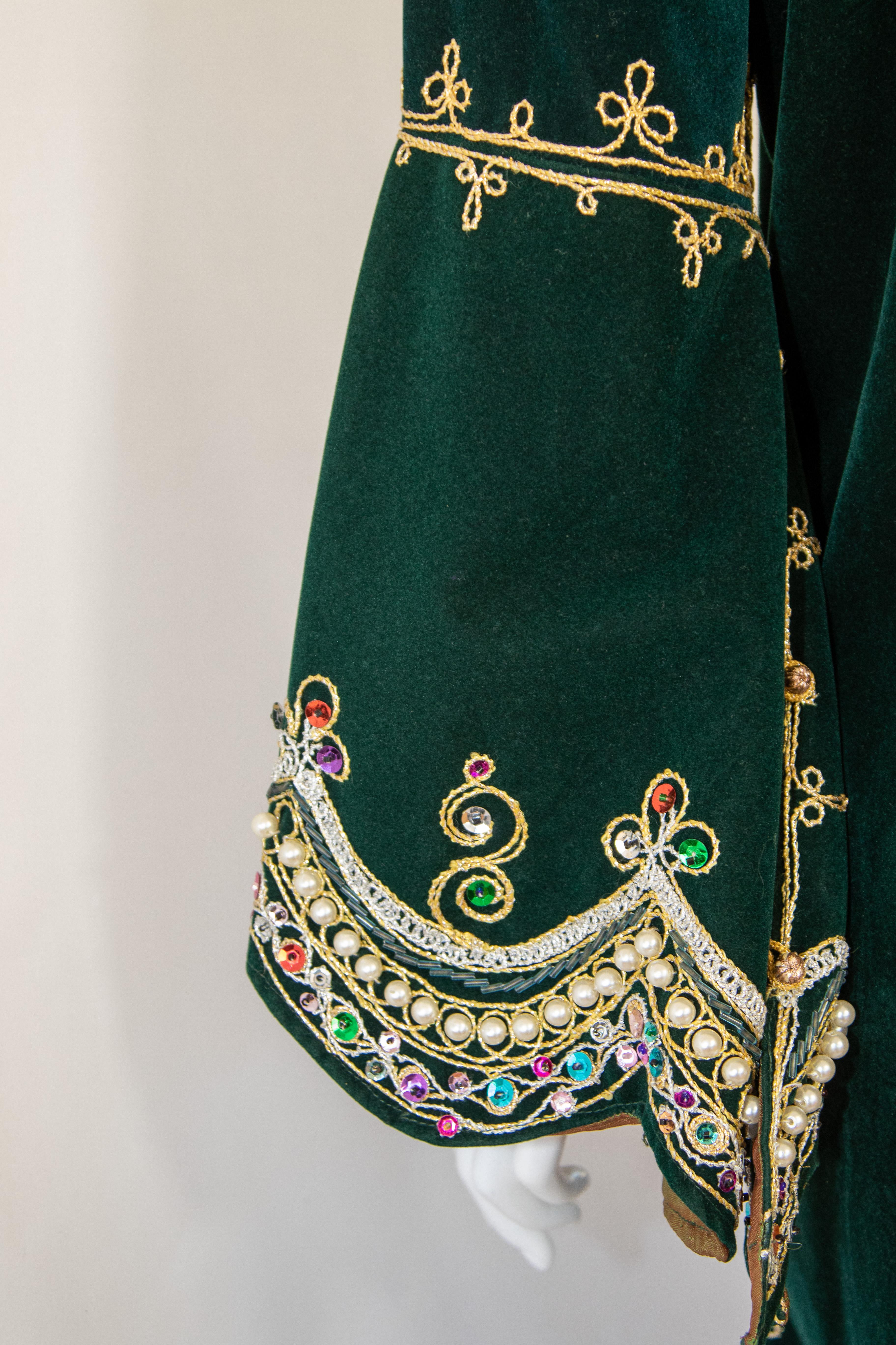 Green Velvet Bindali Caftan Maxi Dress Kaftan Size Large For Sale 9