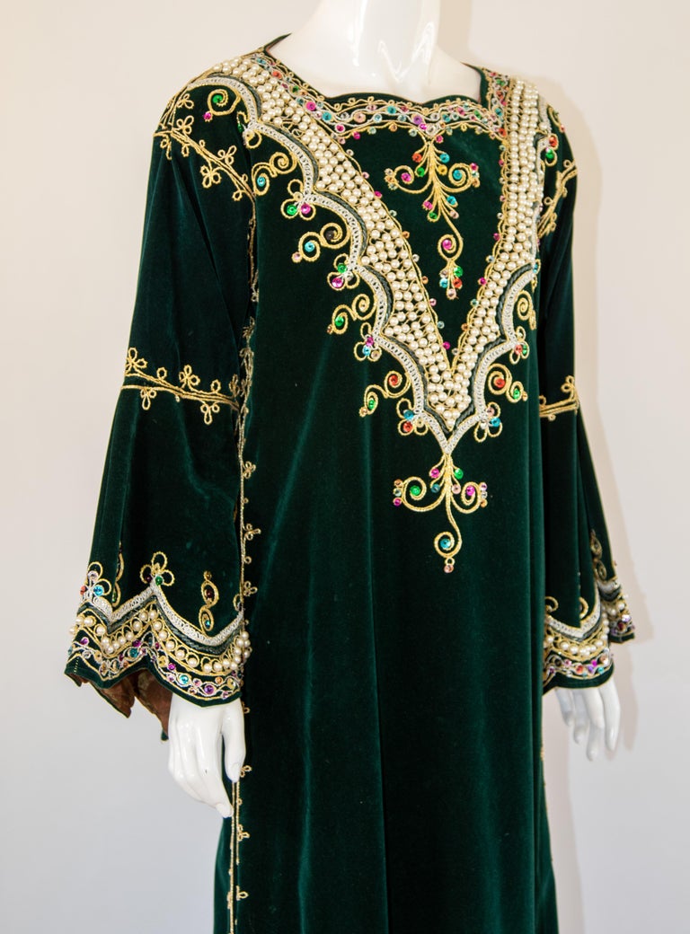 velvet green caftan dress Bottle green velvet caftan main image 1