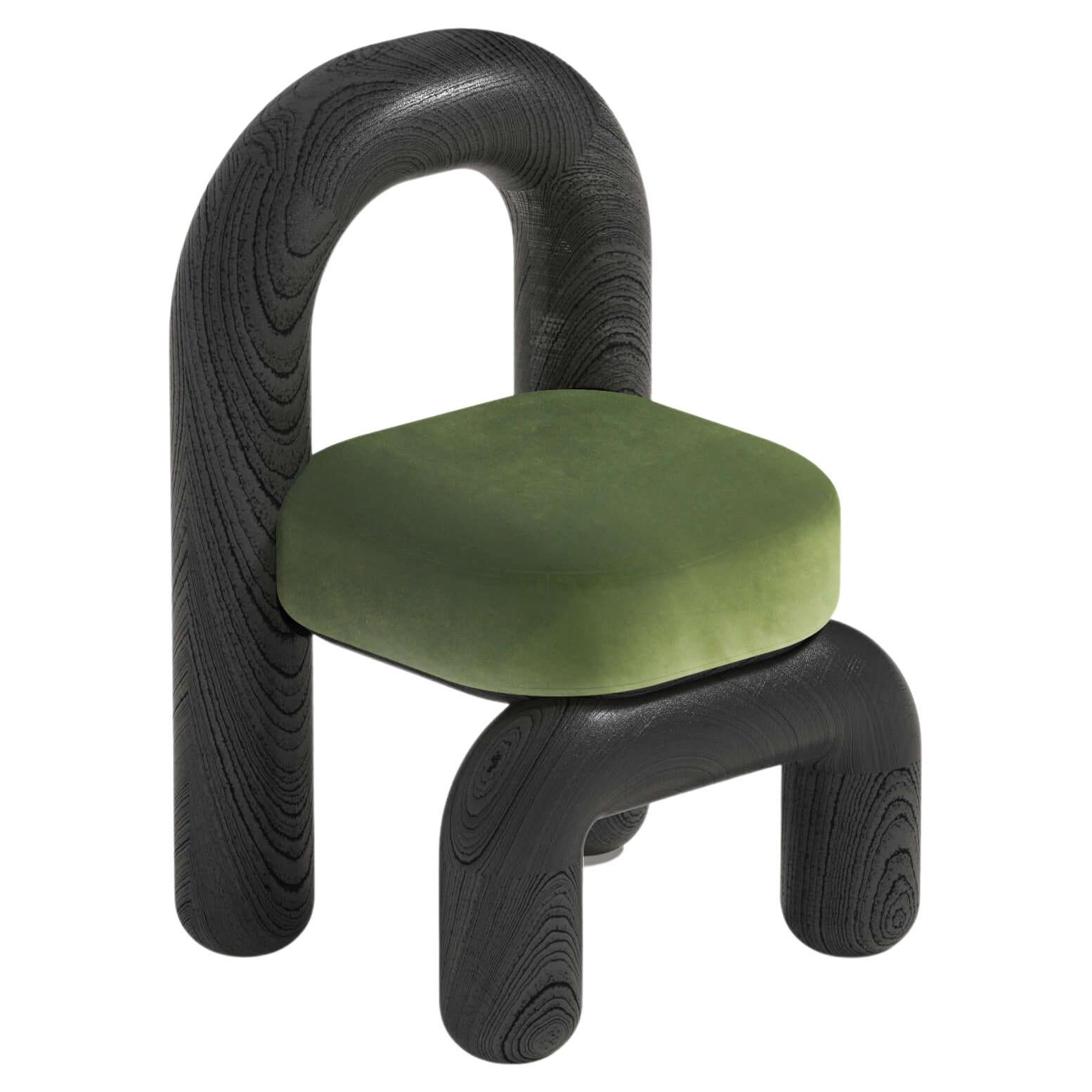 Green Velvet Black Oak Lithic Dining Chair by Maha Alavi Studio
