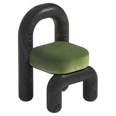 Green Velvet Black Oak Lithic Dining Chair by Maha Alavi Studio