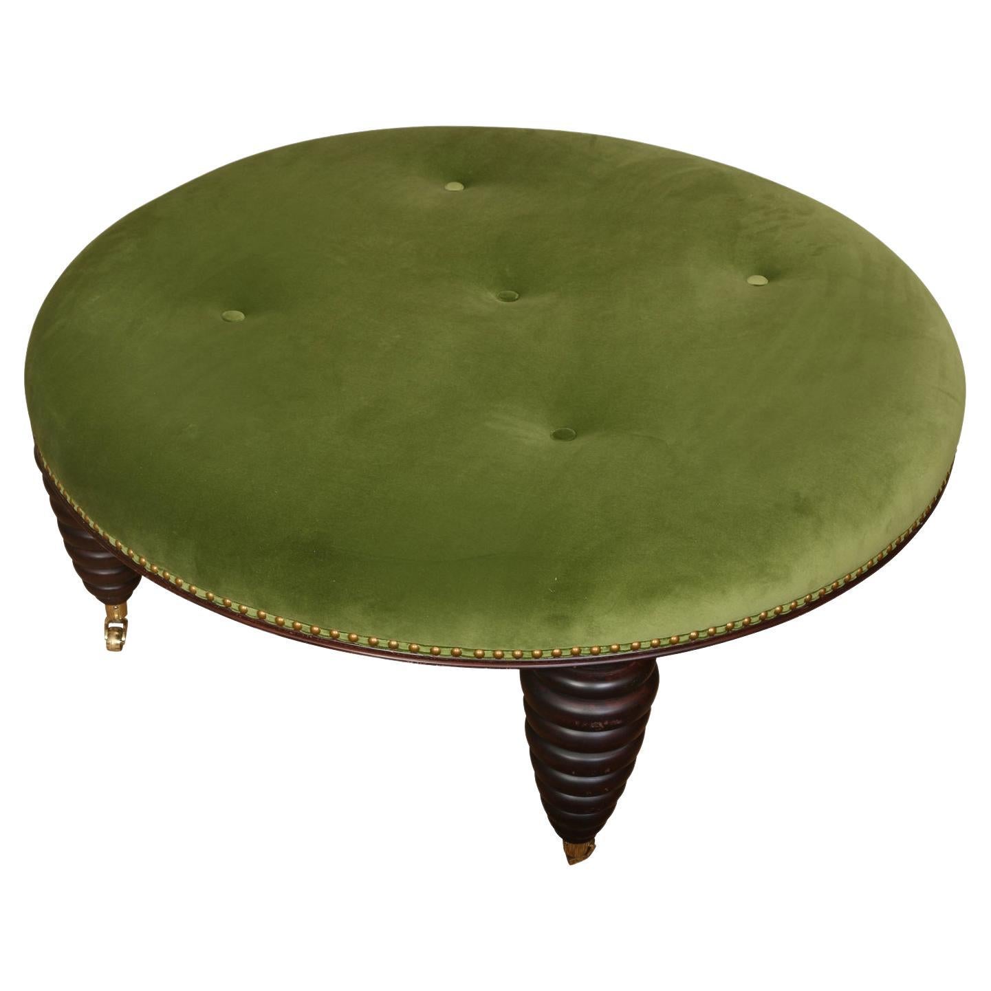 Green Velvet Button Tufted Ottoman For Sale