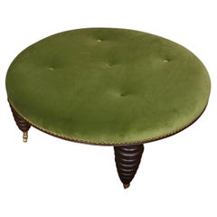 Green Velvet Button Tufted Ottoman