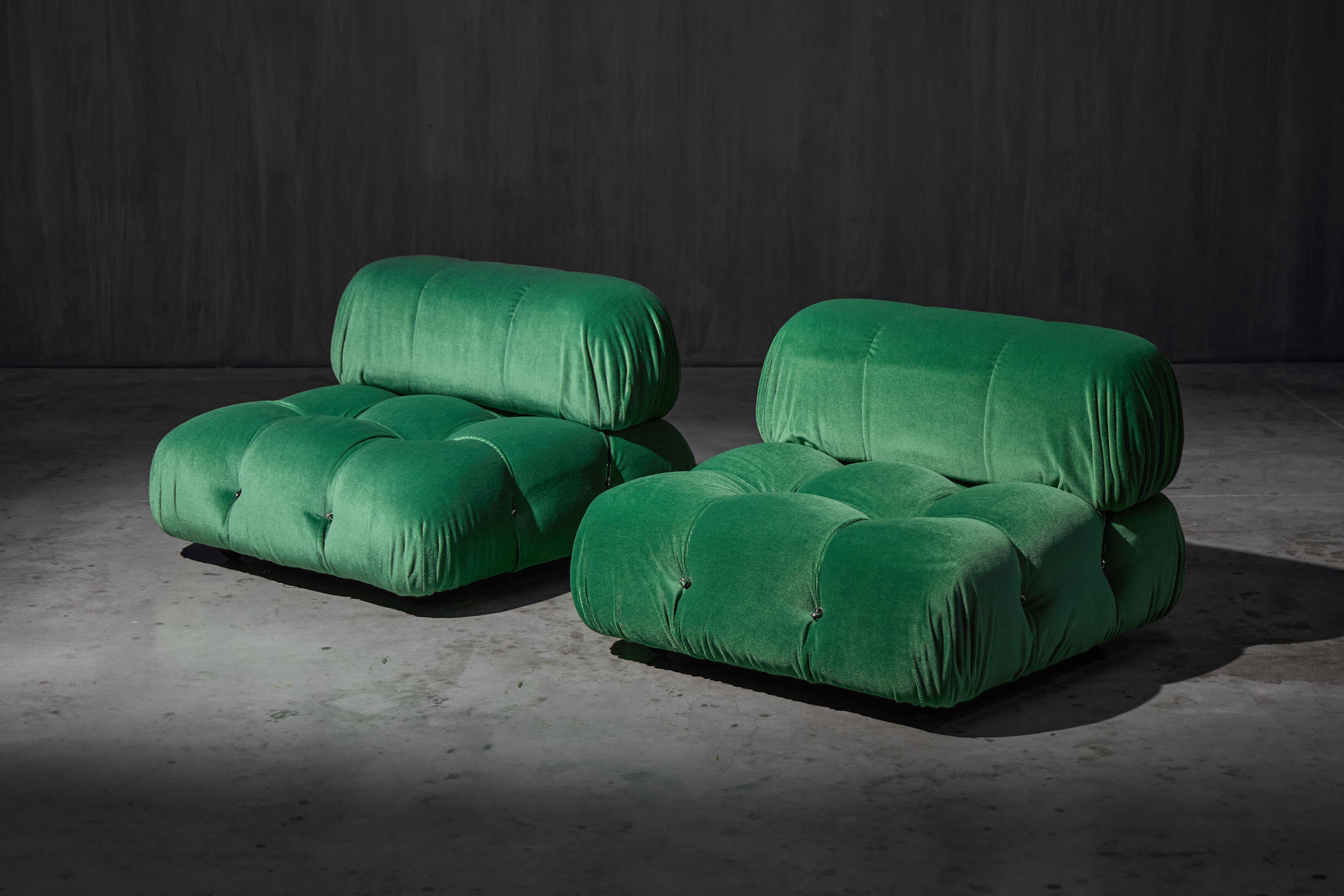 Italian Green Velvet Camaleonda Lounge Chairs by Mario Bellini for B&B Italia, 1970s For Sale