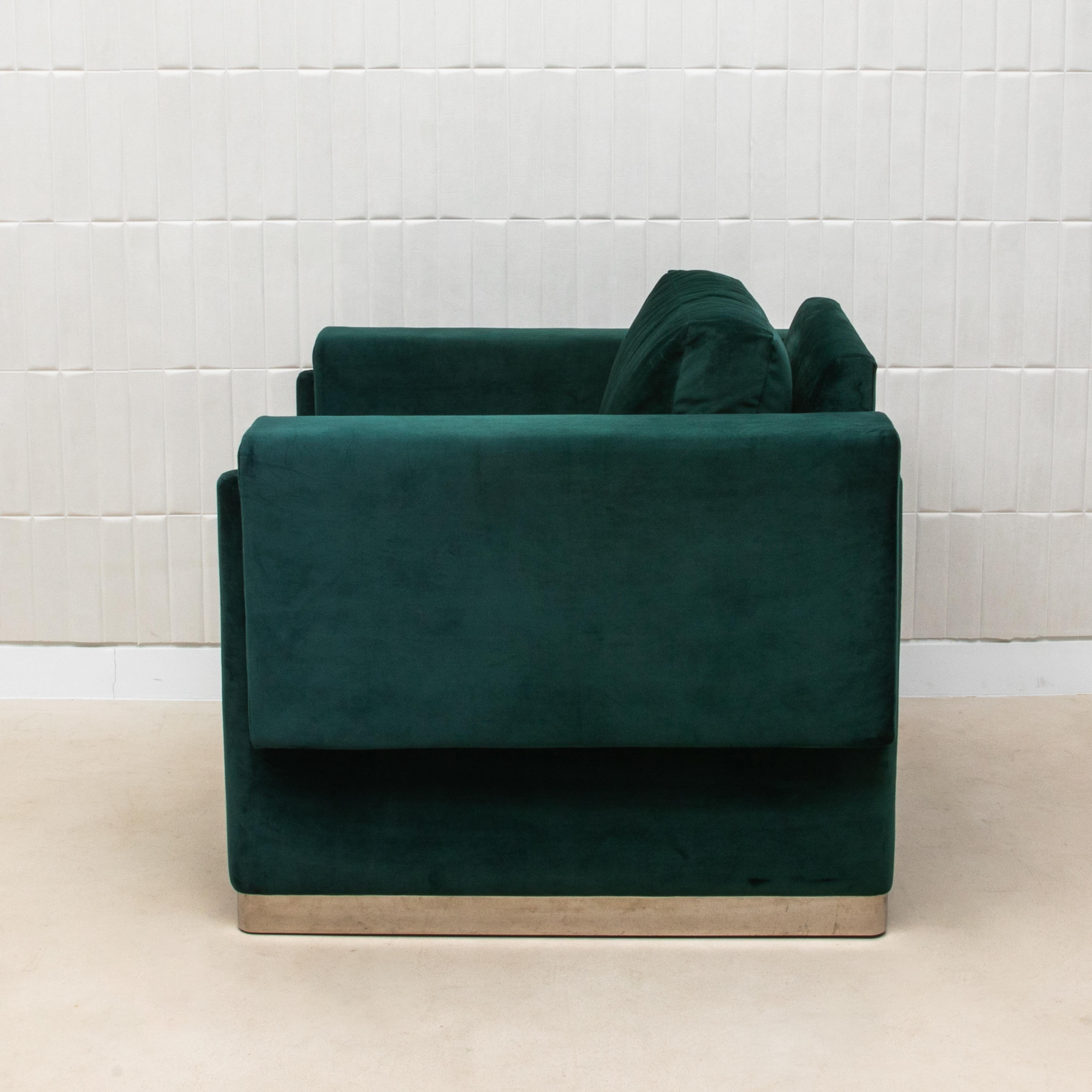 Modern Green Velvet Chair with Stainless Steel Details by MOGUL - IN STOCK For Sale