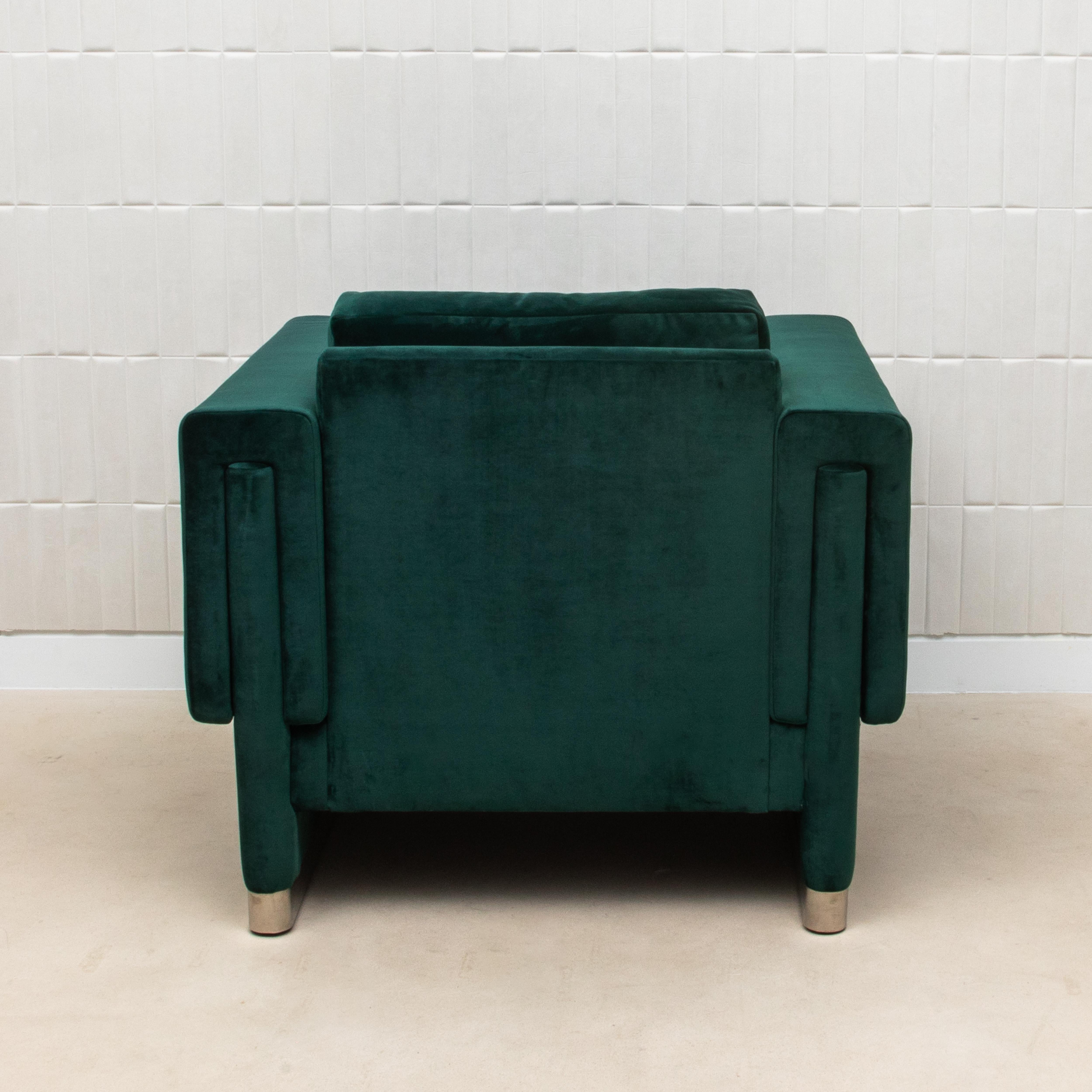 American Green Velvet Chair with Stainless Steel Details by MOGUL - IN STOCK For Sale