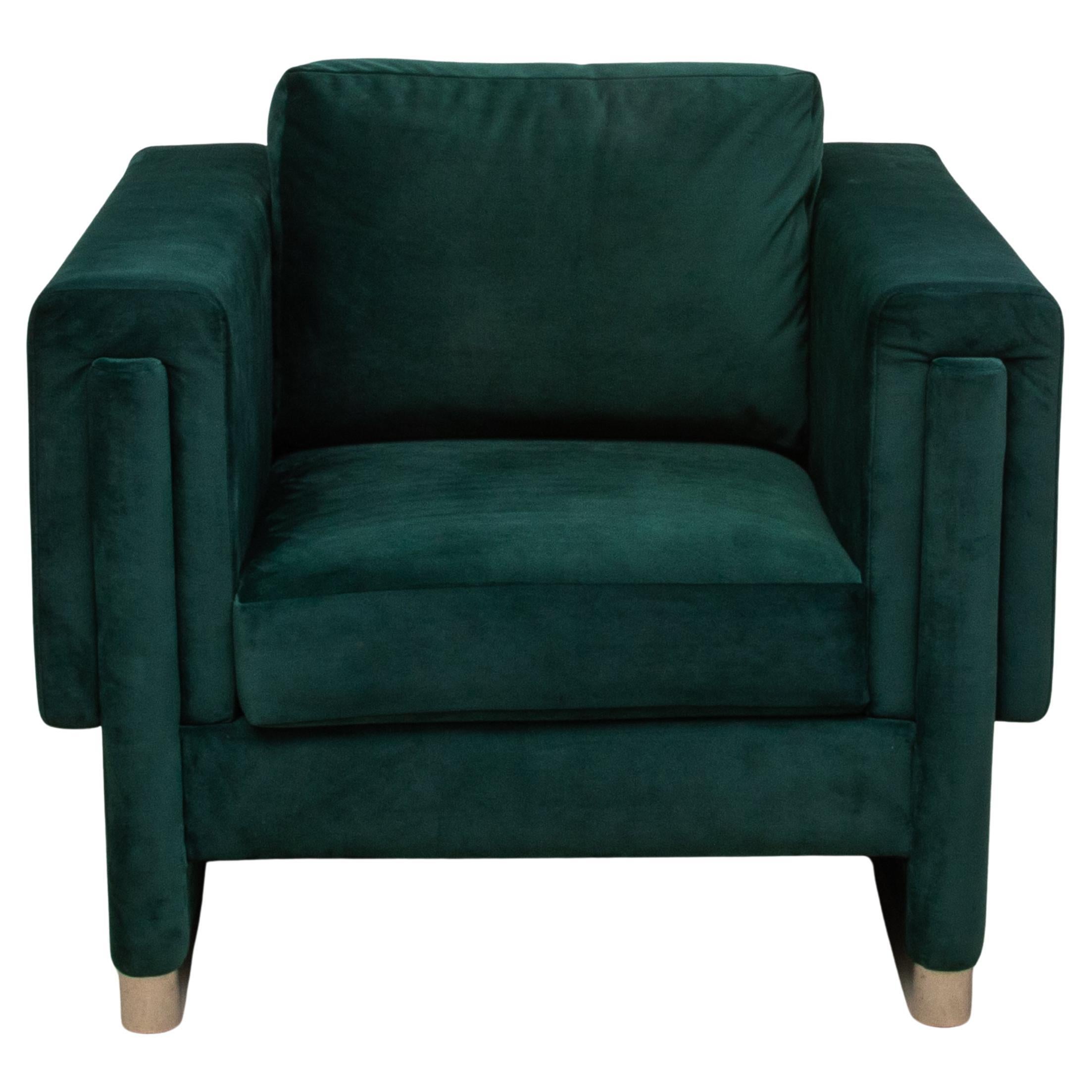 Green Velvet Chair with Stainless Steel Details by MOGUL - IN STOCK For Sale