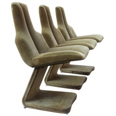 Green Velvet Chairs French Design 1970s Verner Panton Style