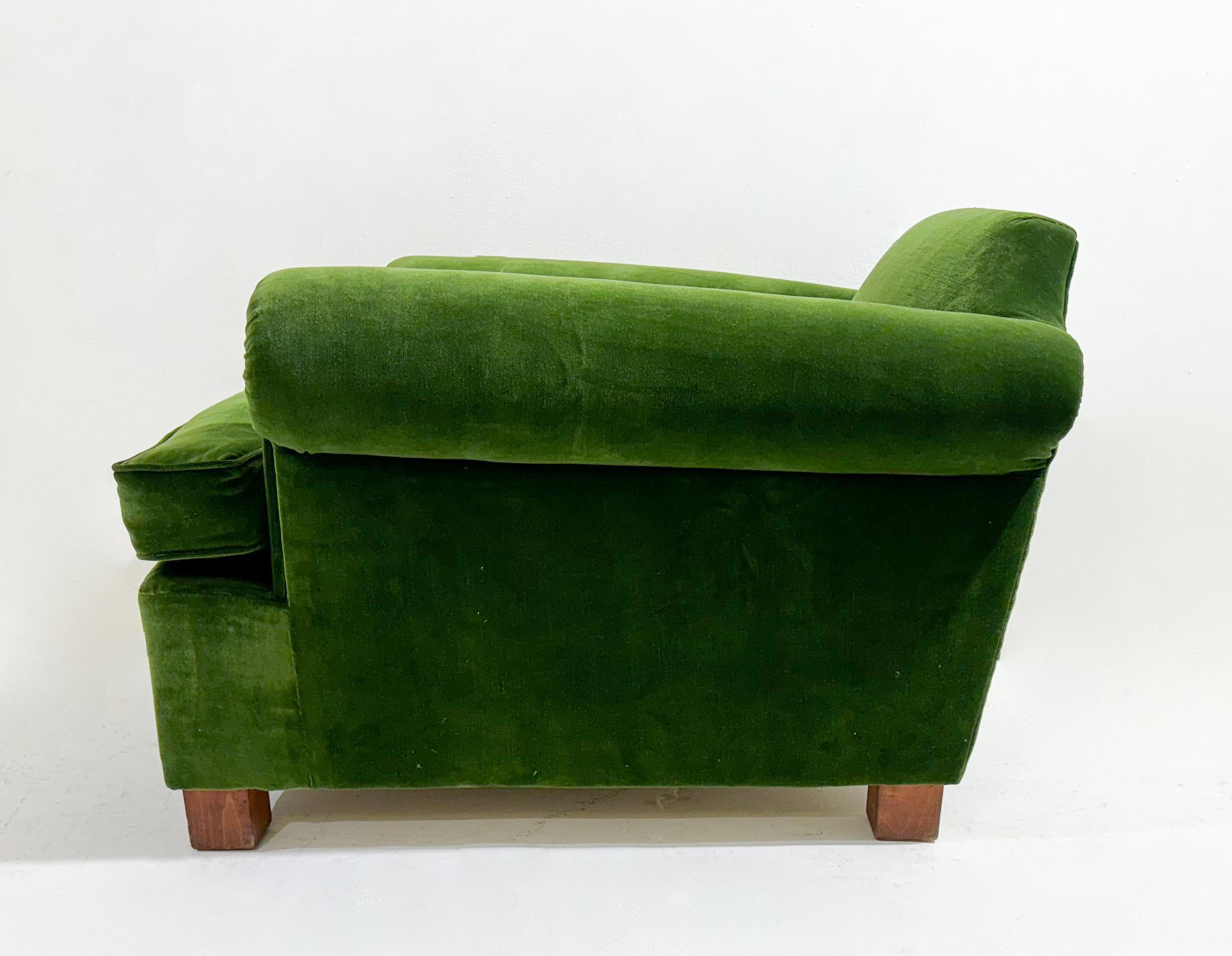 Green Velvet Club Armchair, 1940s For Sale 2