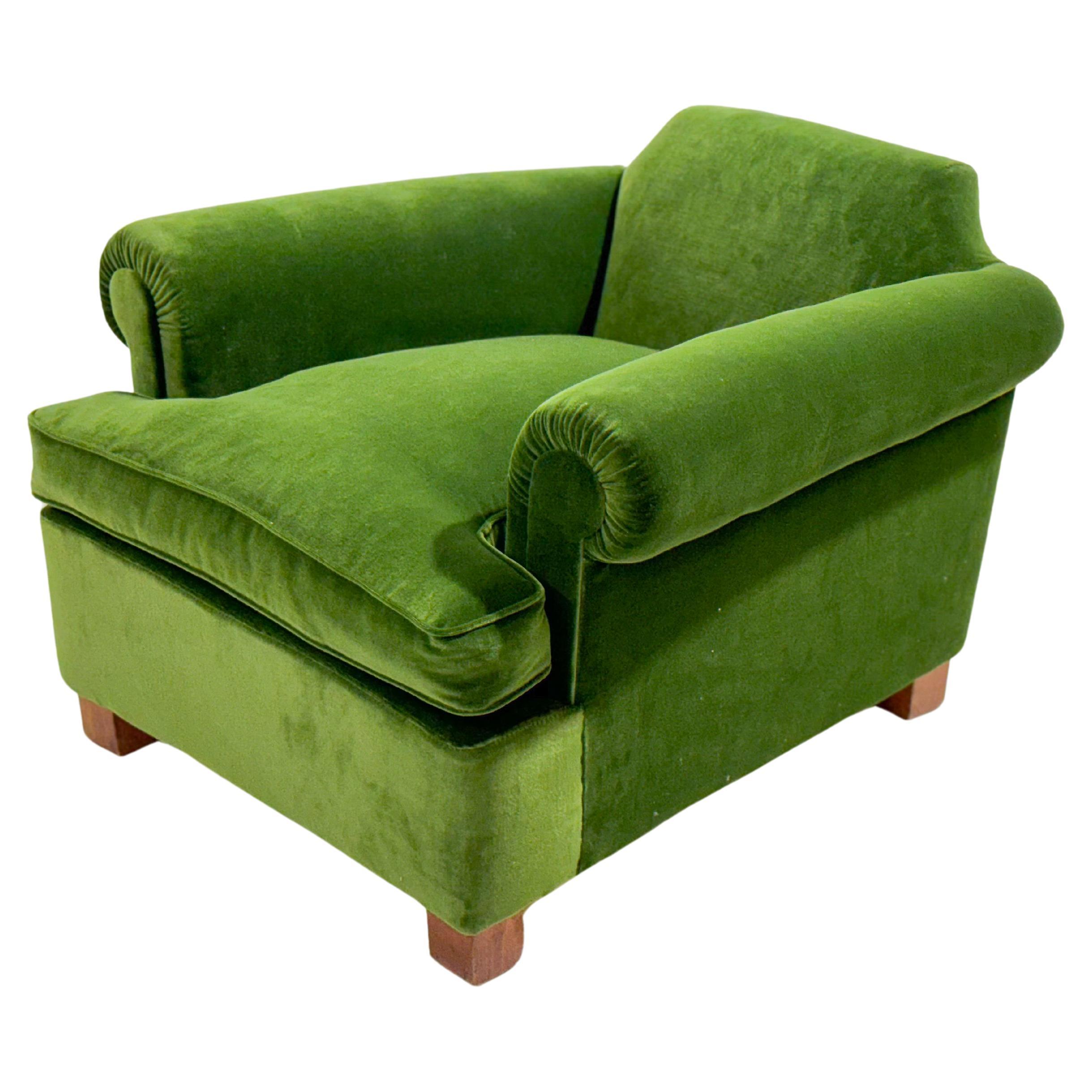 Green Velvet Club Armchair, 1940s For Sale