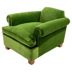 Antique Green Velvet Club Armchair, 1940s