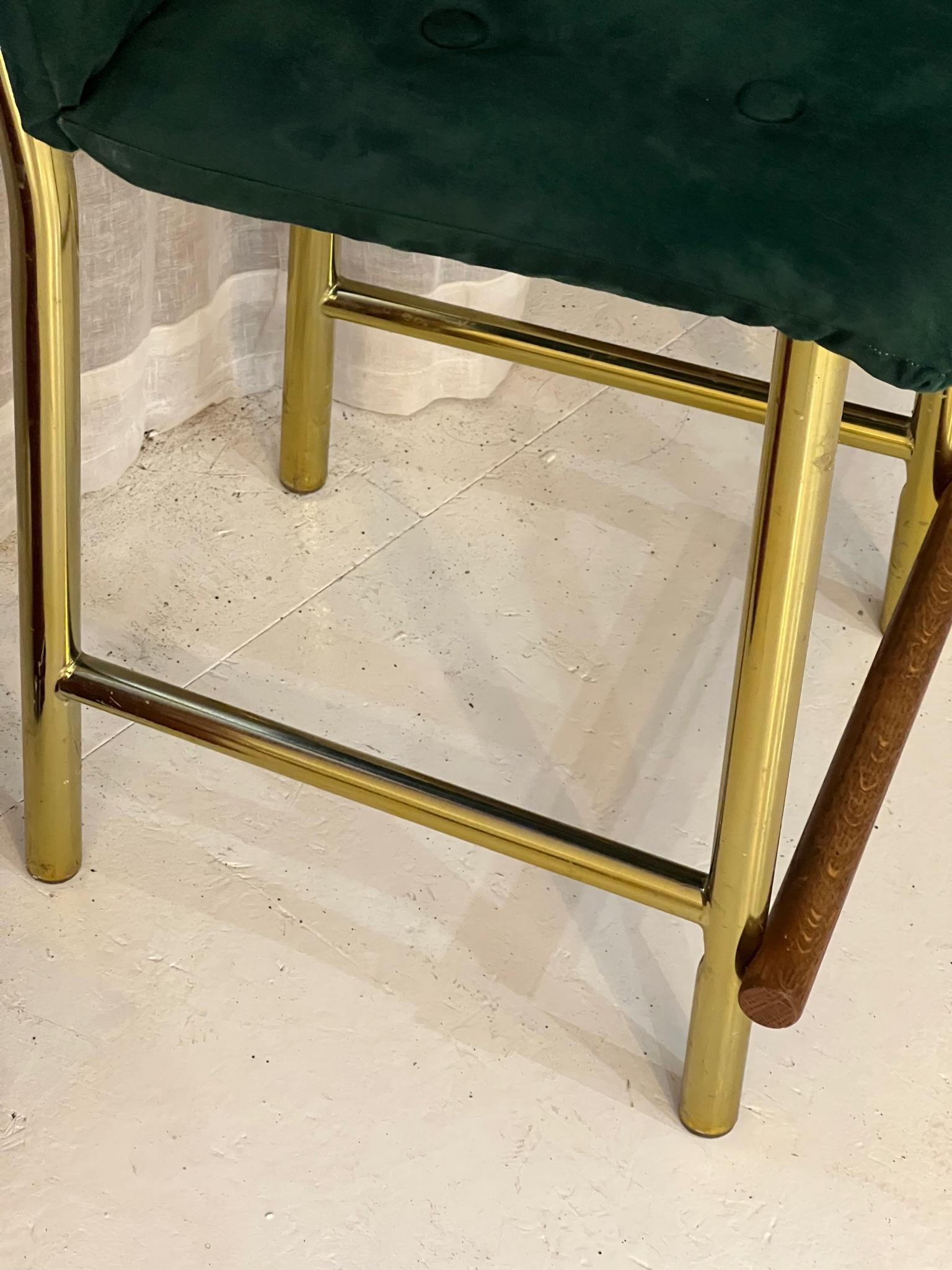 20th Century Green Velvet Counter Top Chair with Brass Wood Details For Sale