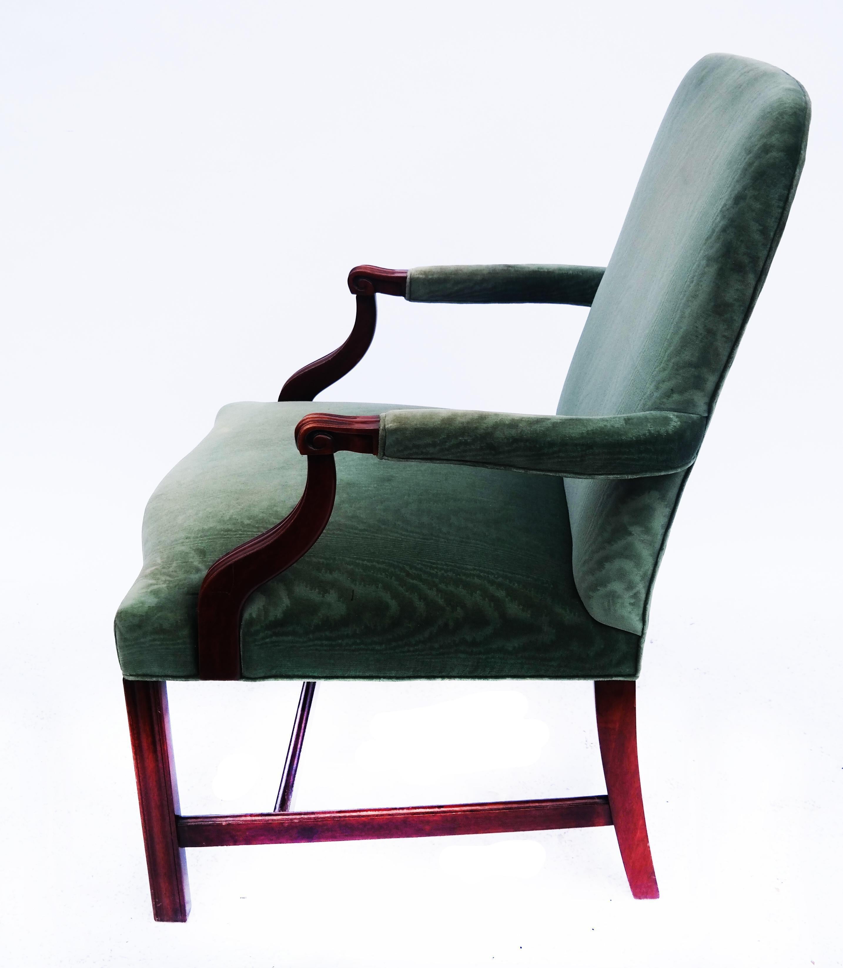 20th Century Green Velvet English Upholstered Arm Chair
