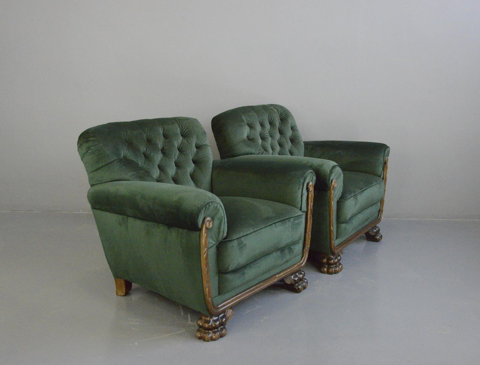 Green Velvet German Empire Armchairs, Circa 1900 6