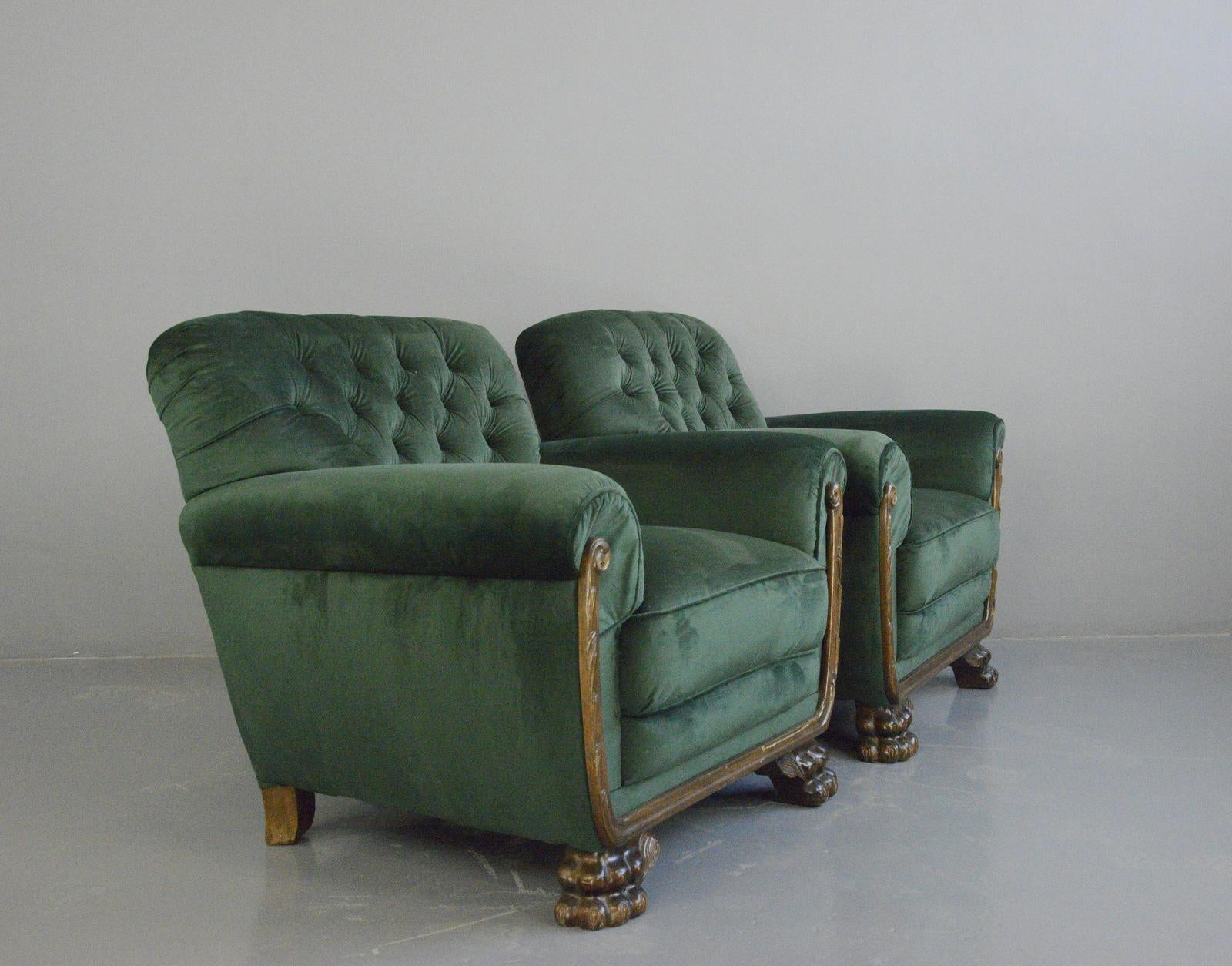 Green Velvet German Empire Armchairs, Circa 1900 7