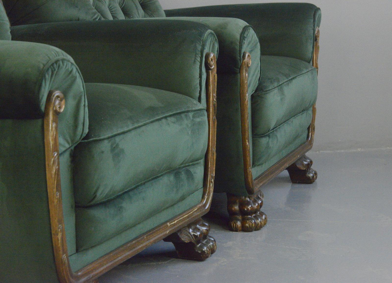 Green Velvet German Empire Armchairs, Circa 1900 8