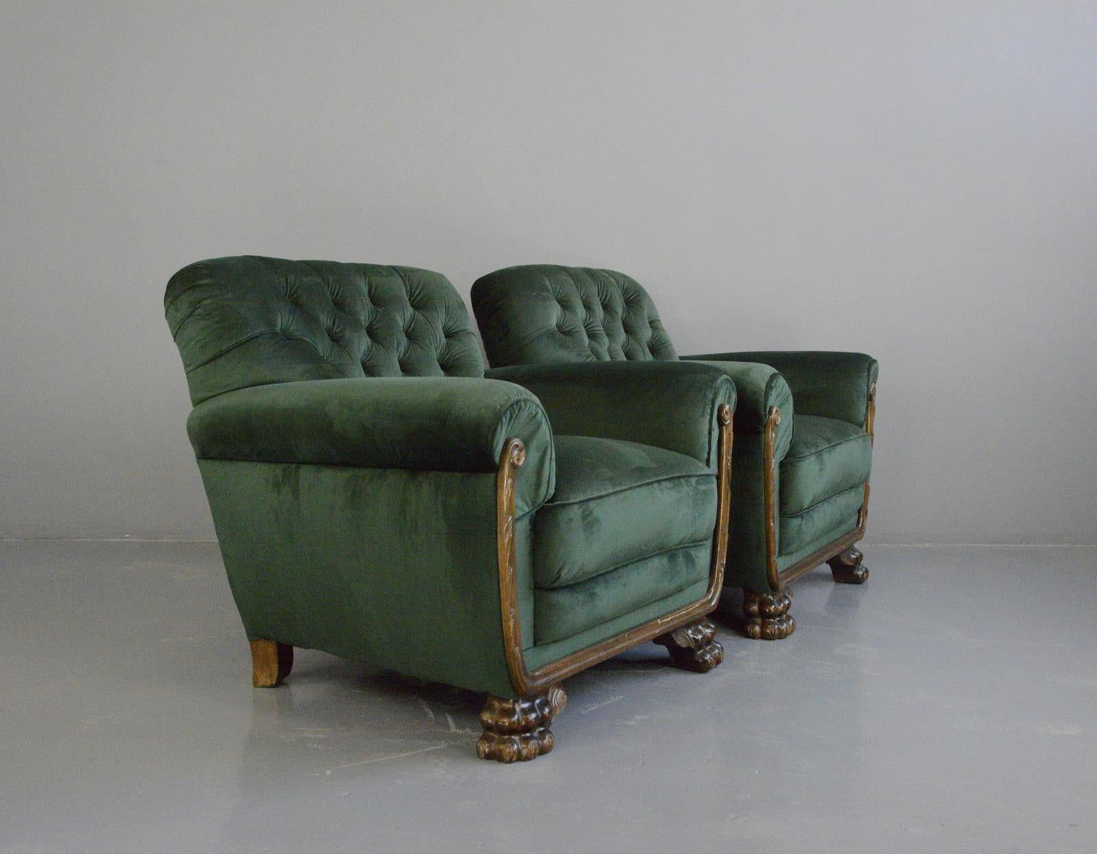 Green Velvet German Empire Armchairs, Circa 1900 10