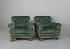 Green Velvet German Empire Armchairs, Circa 1900