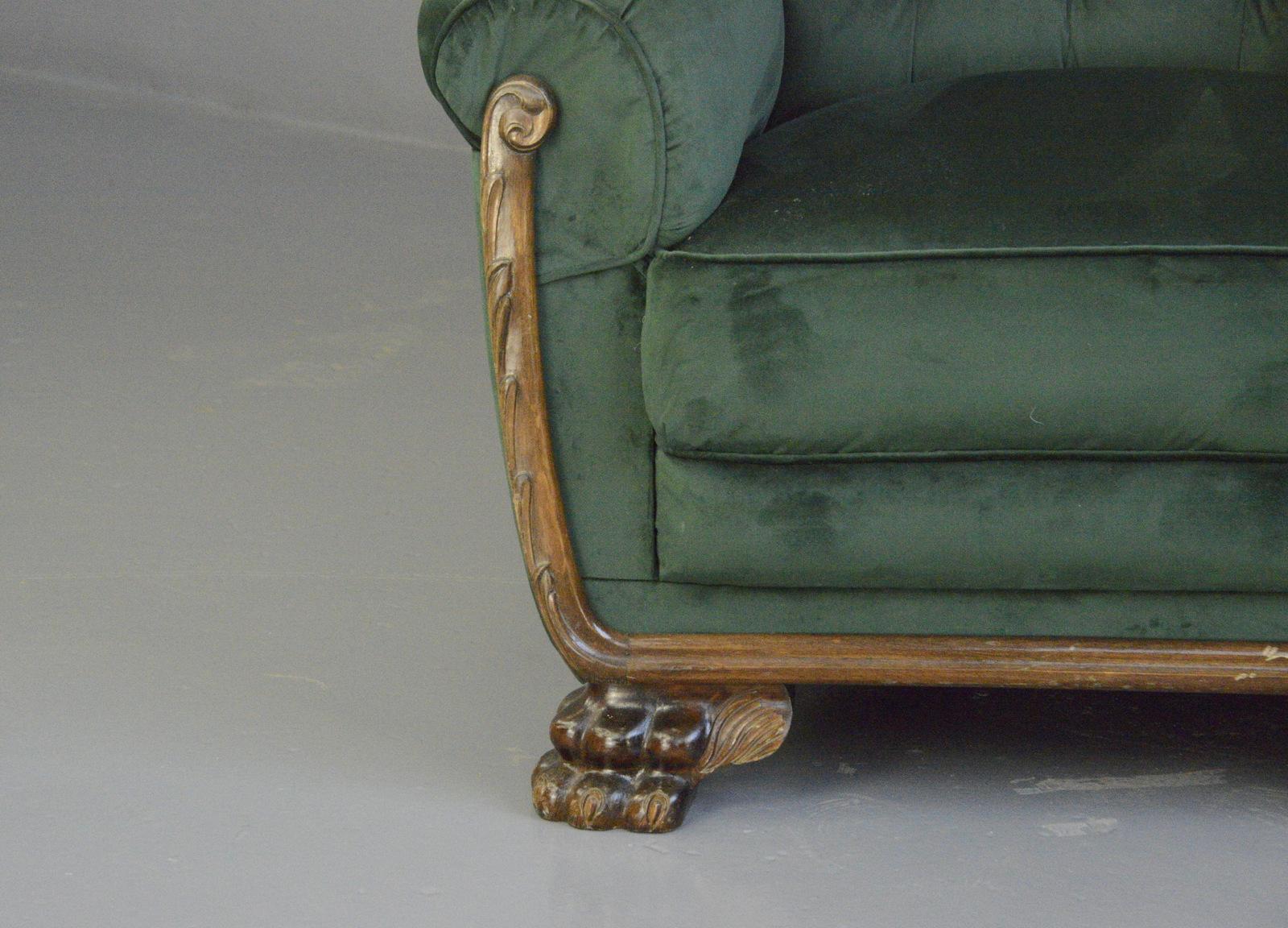 Gothic Green Velvet German Empire Armchairs, Circa 1900