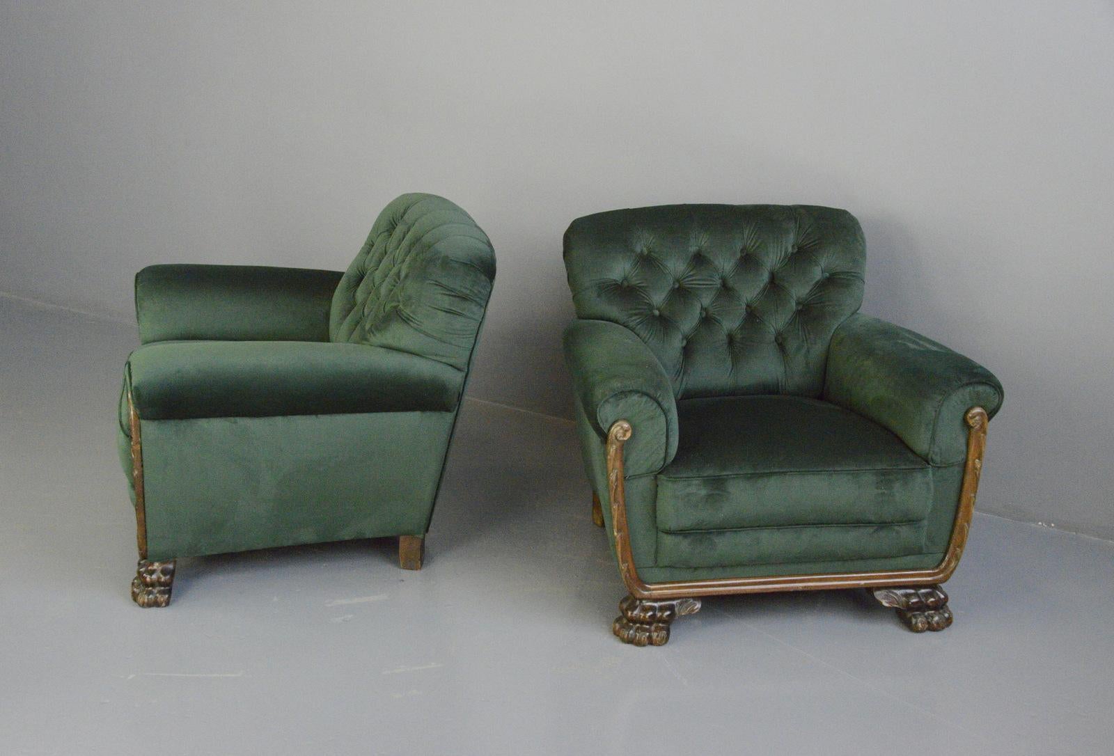 Green Velvet German Empire Armchairs, Circa 1900 1