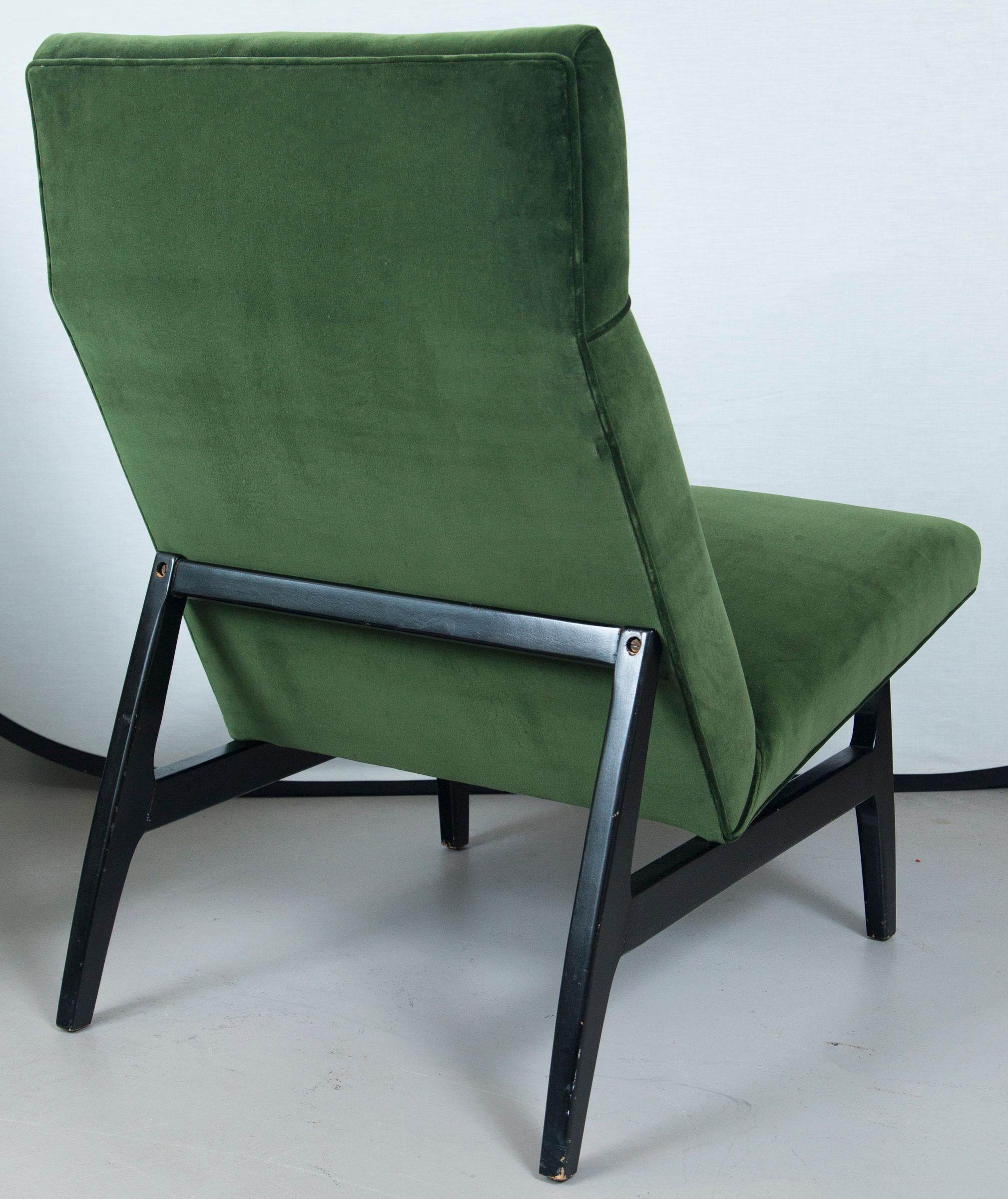Mid-Century Modern Green Velvet Jens Risom Slipper Chair