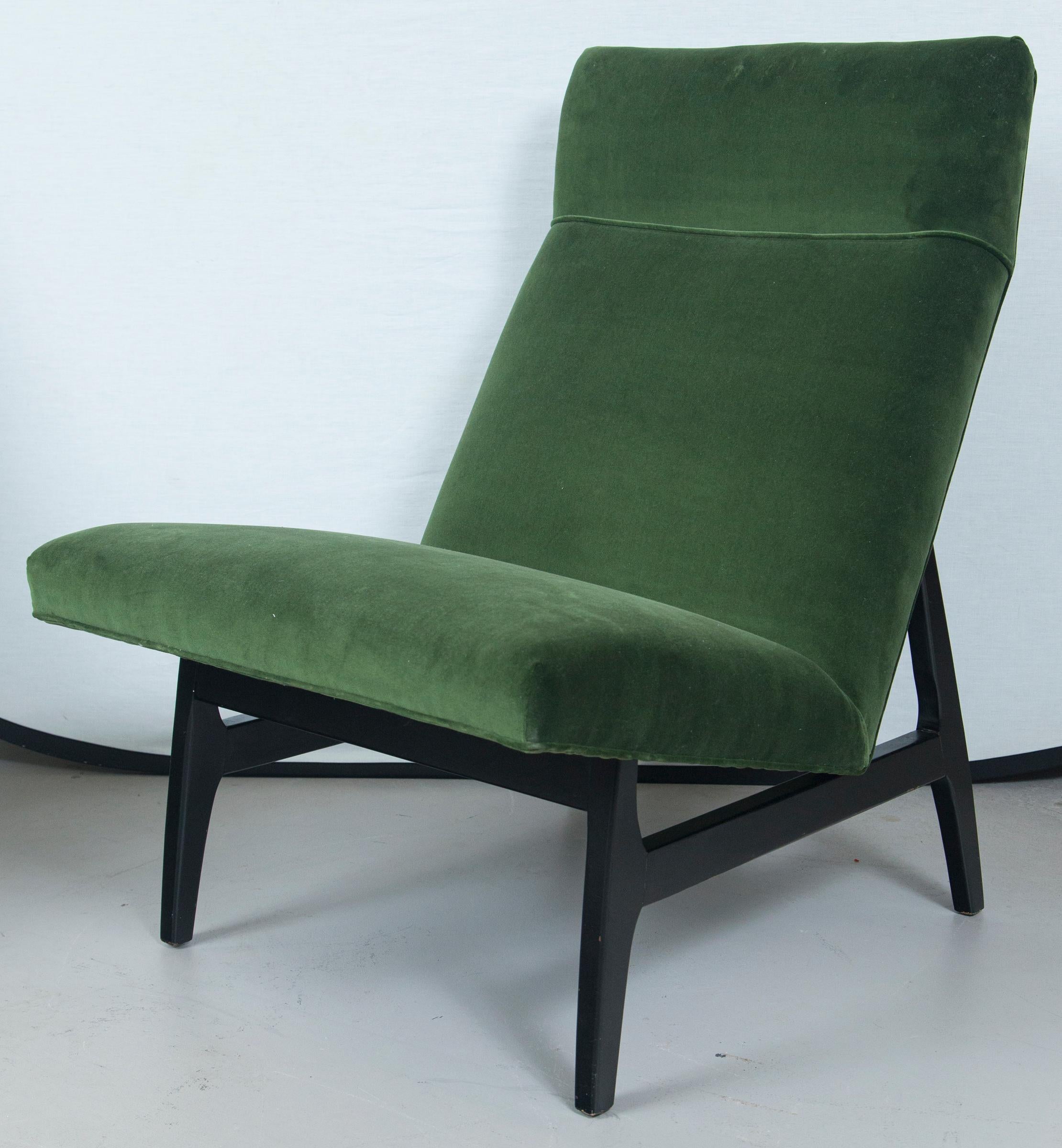 Mid-20th Century Green Velvet Jens Risom Slipper Chair