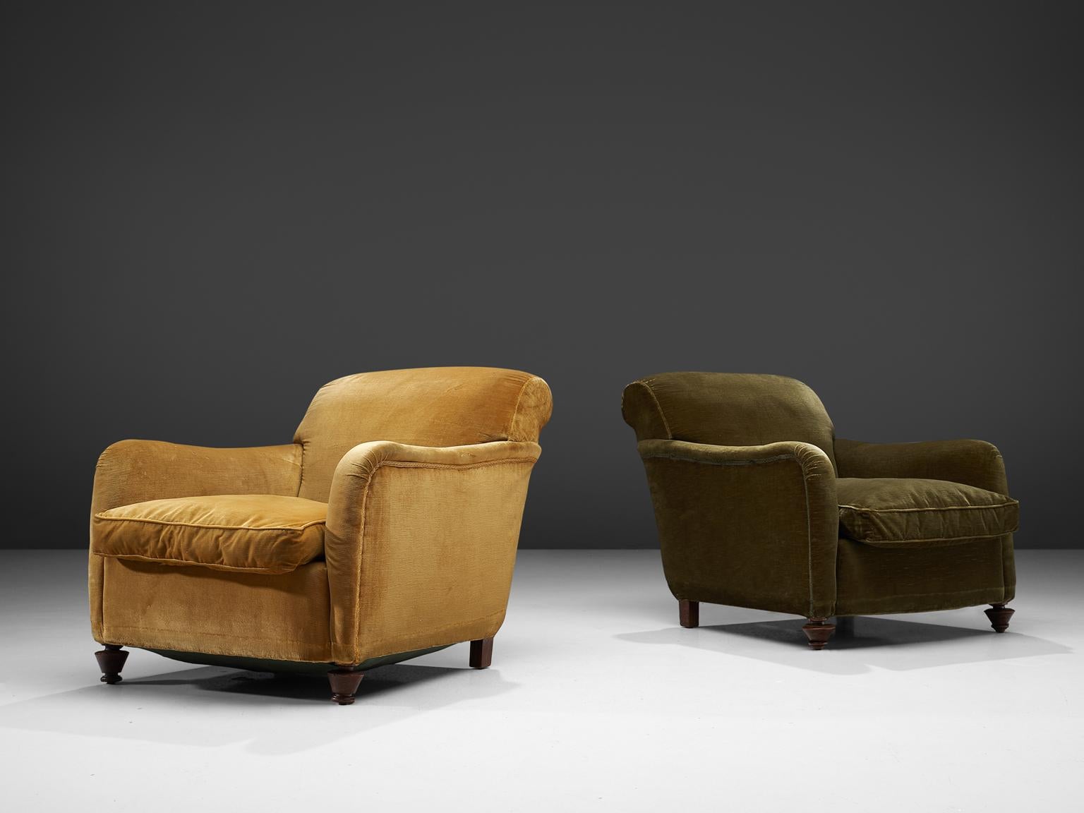 Mid-20th Century Green Velvet Lounge Chair, 1940s