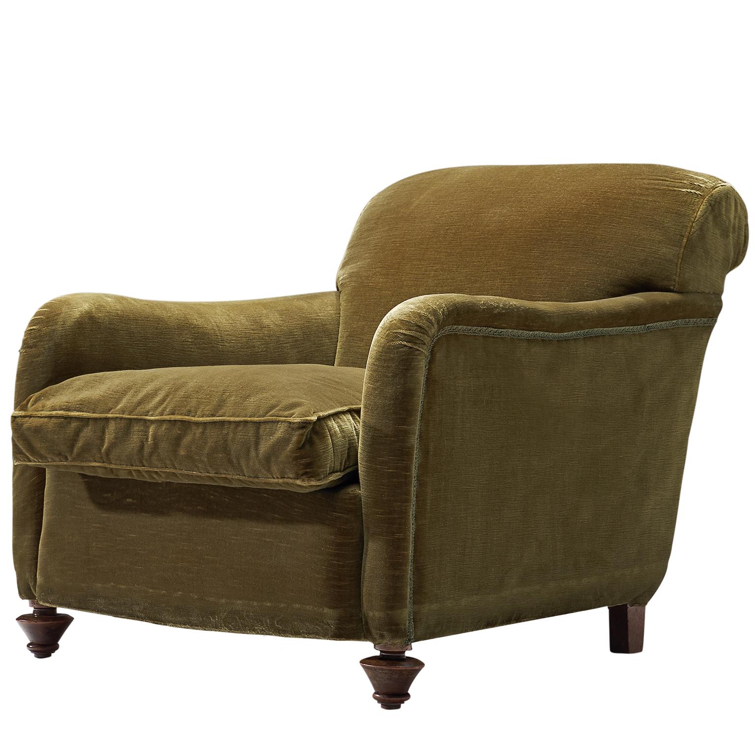 Green Velvet Lounge Chair, 1940s