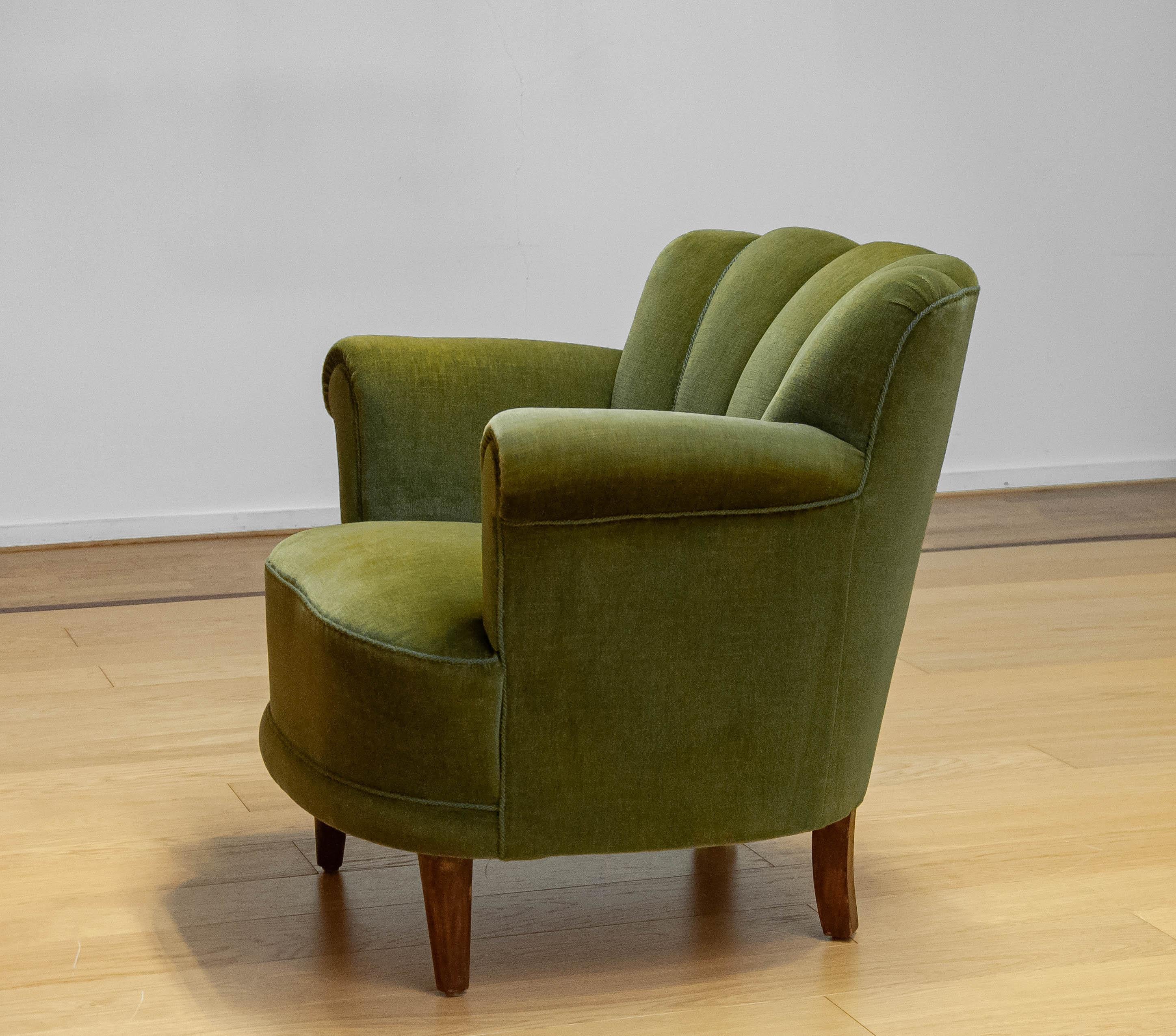 Finnish Green Velvet Lounge / Easy Chair Attributed To Carl-Johan Boman Finland 1940