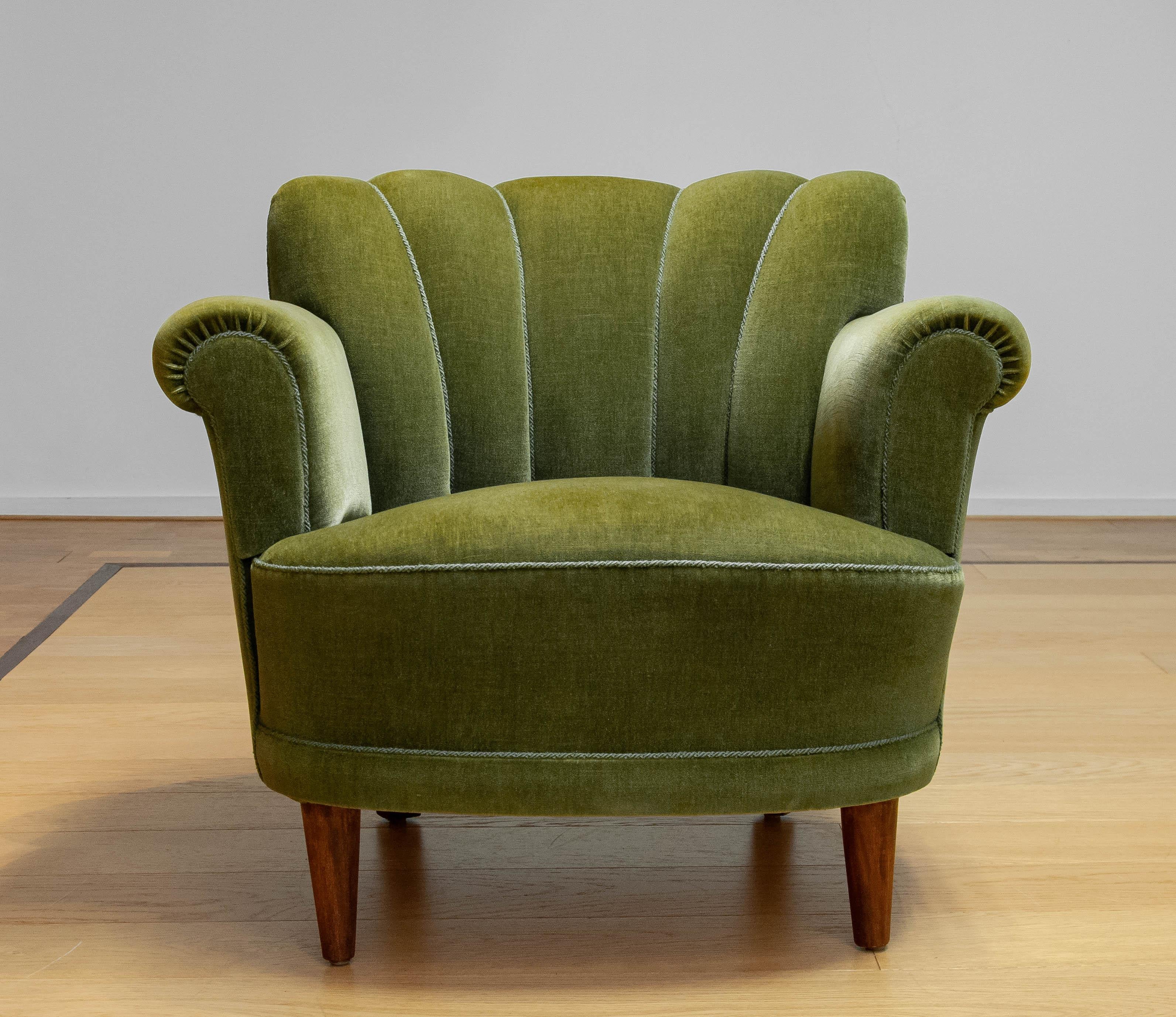 Green Velvet Lounge / Easy Chair Attributed To Carl-Johan Boman Finland 1940 1