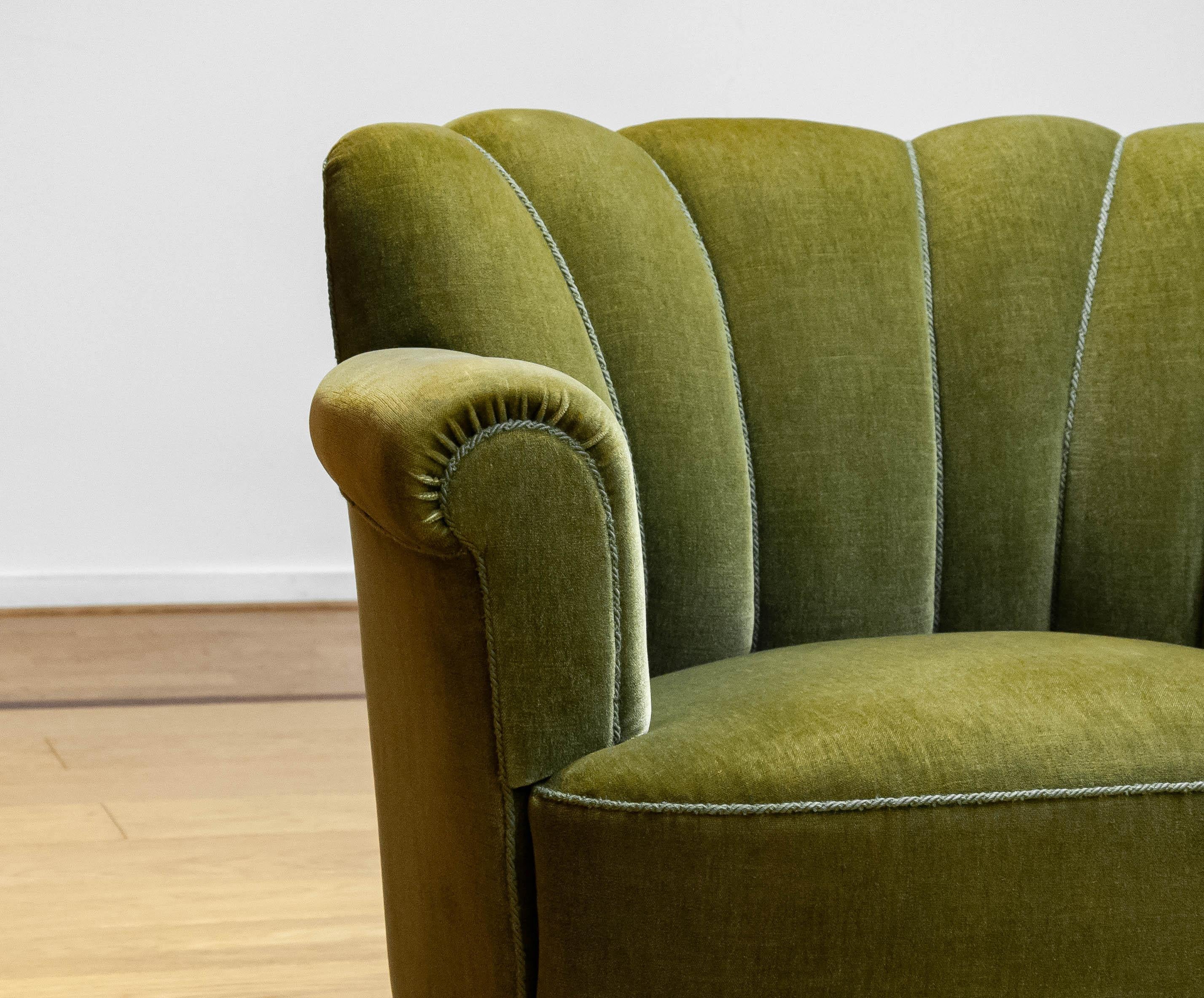 Green Velvet Lounge / Easy Chair Attributed To Carl-Johan Boman Finland 1940 2