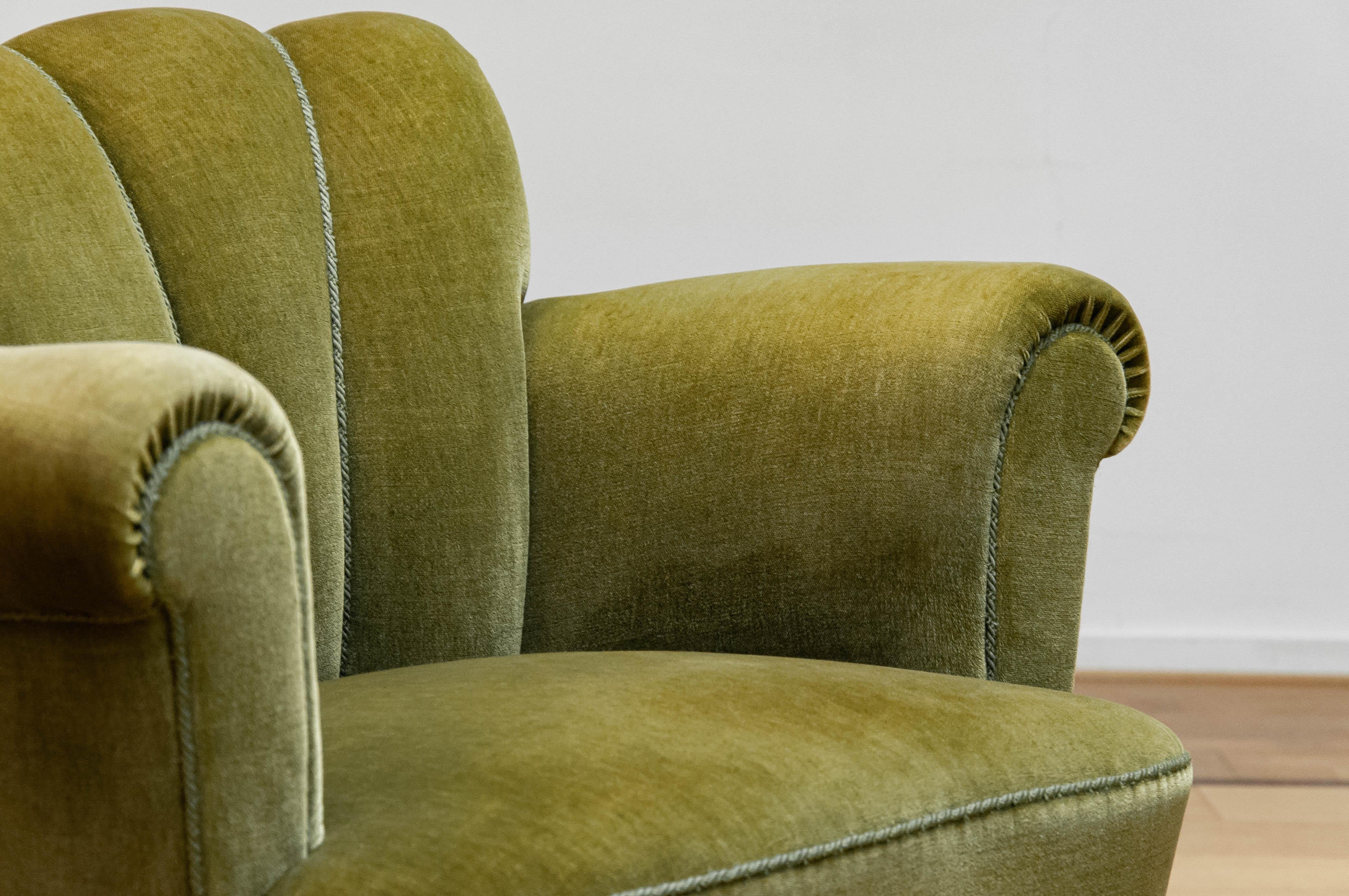 Green Velvet Lounge / Easy Chair Attributed To Carl-Johan Boman Finland 1940 3