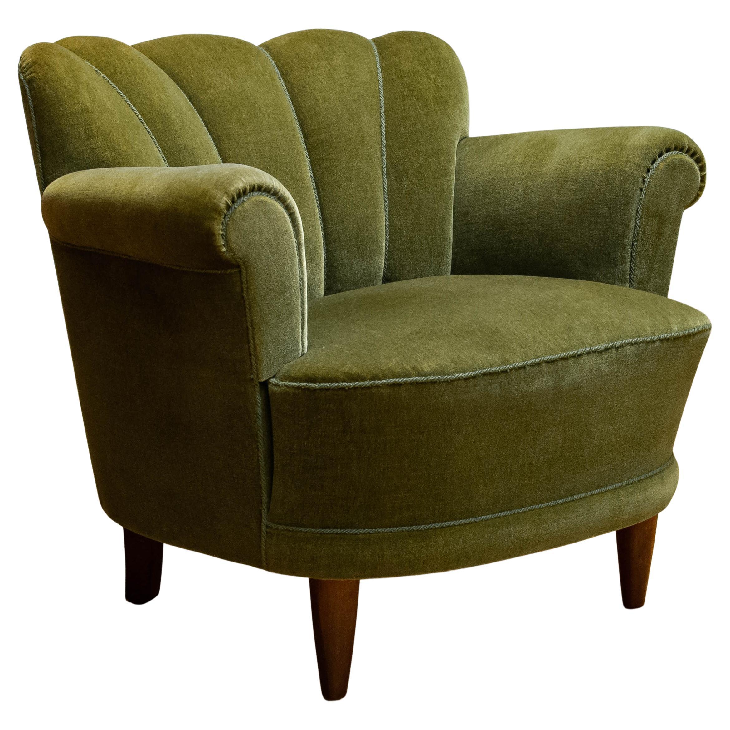 Loungesessel aus grünem Samt / Easy Chair, Carl-Johan Boman zugeschrieben Finnland 1940