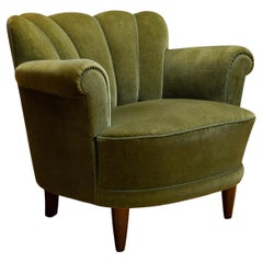 Green Velvet Lounge / Easy Chair Attributed To Carl-Johan Boman Finland 1940