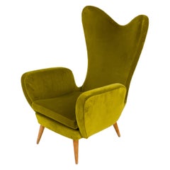 Green Velvet Mid-Century Lounge Chair, Italy, 1950s
