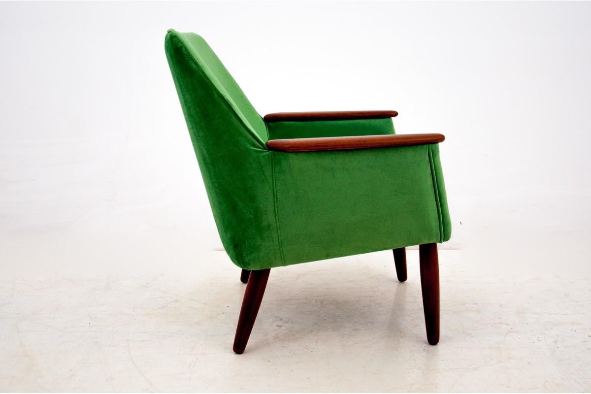 Space Age Green Velvet Modern Armchair, Danish Design, 1970s For Sale