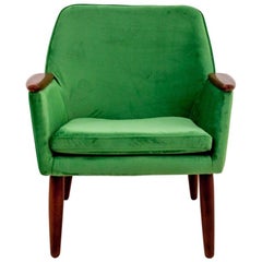 Green Velvet Modern Armchair, Danish Design, 1970s