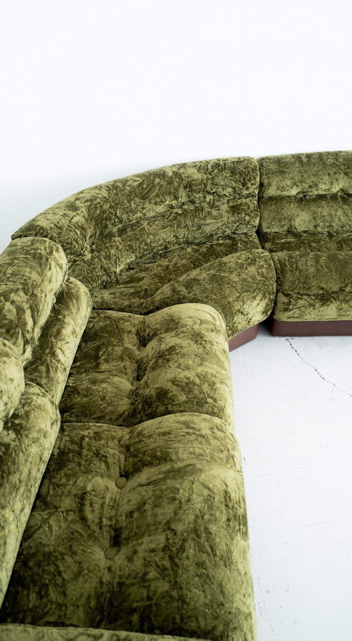 Mid-Century Modern Green velvet modular Italian sofa