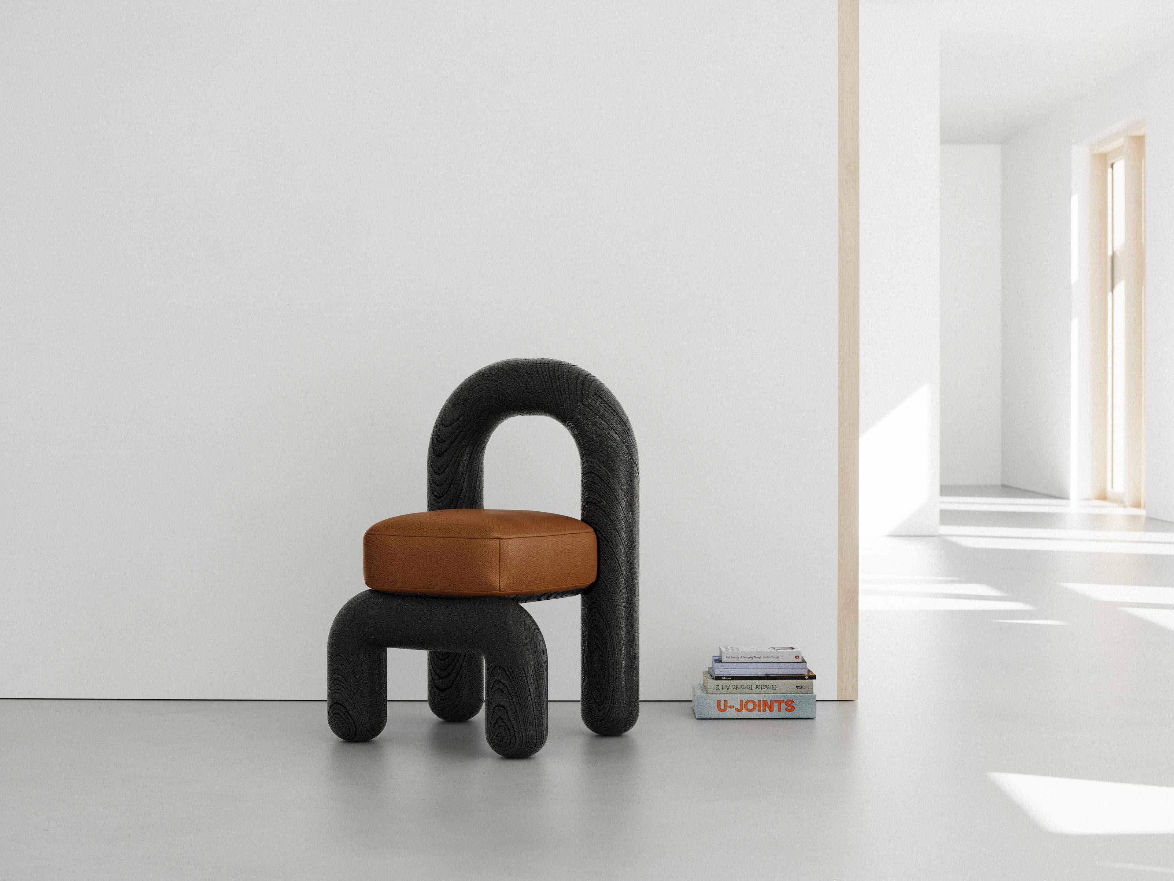 Contemporary Green Velvet Natural Oak Lithic Dining Chair by Maha Alavi Studio For Sale